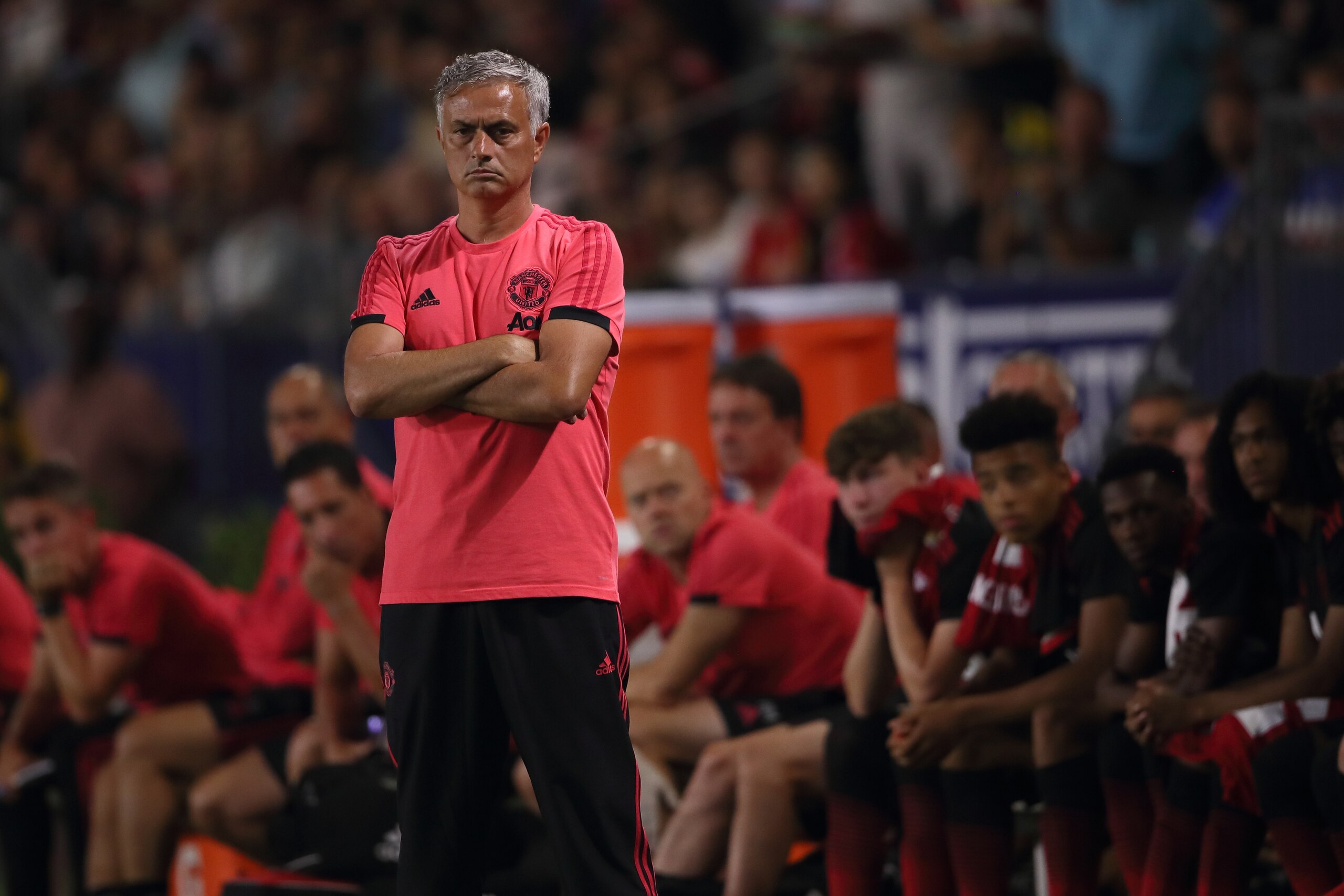 CARSON, CA - JULY 25: Jose Mourinho the head coach / manager of Manchester United during the International Champions Cup 2018 match between AC Milan and Manchester United at StubHub Center on July 25, 2018 in Carson, California. (Photo by Matthew Ashton - CARSON, CA - JULY 25: Jose Mourinho the head coach / manager of Manchester United during the International Champions Cup 2018 match between AC Milan and Manchester United at StubHub Center on July 25, 2018 in Carson, California. (Photo by Matthew Ashton -