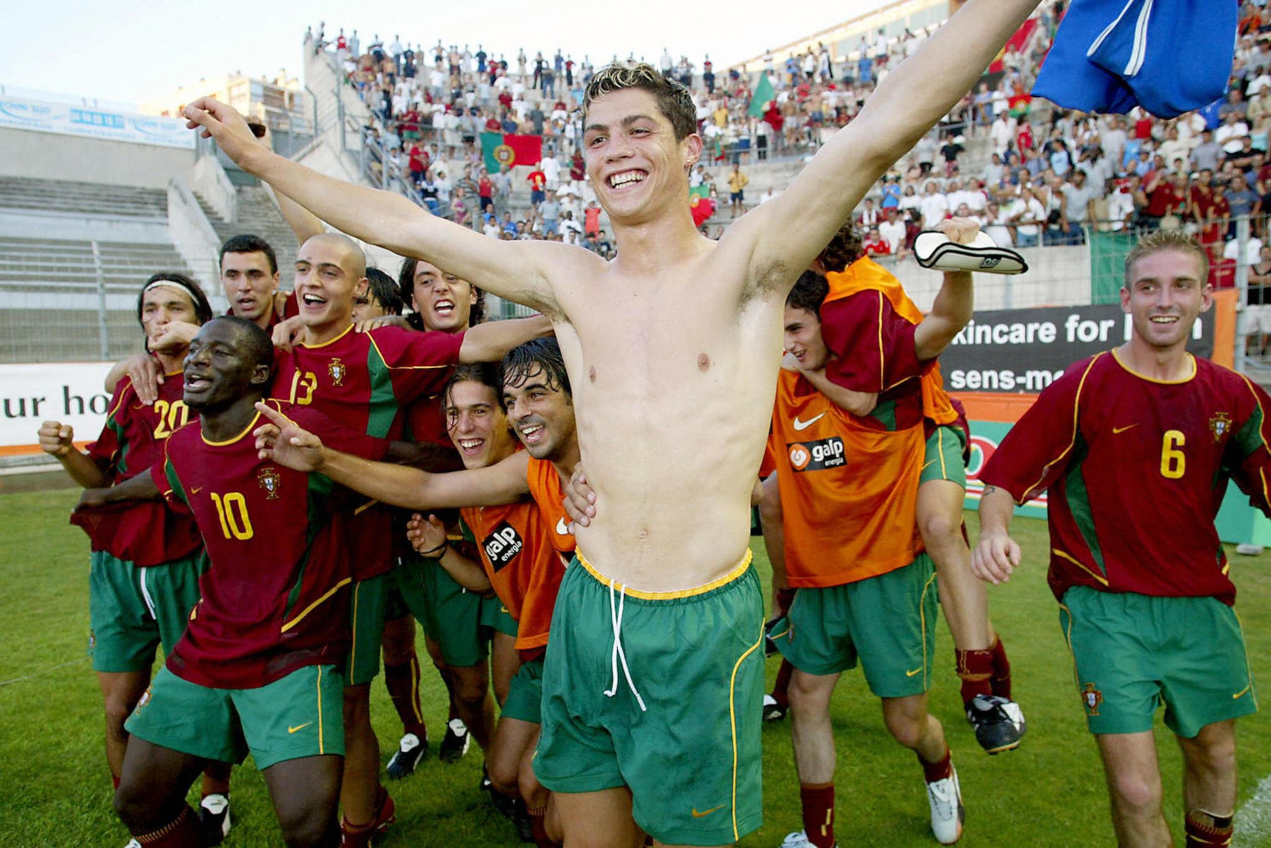 Cristiano Ronaldo celebrates Portugal's win at the 2003 Toulon Tournament