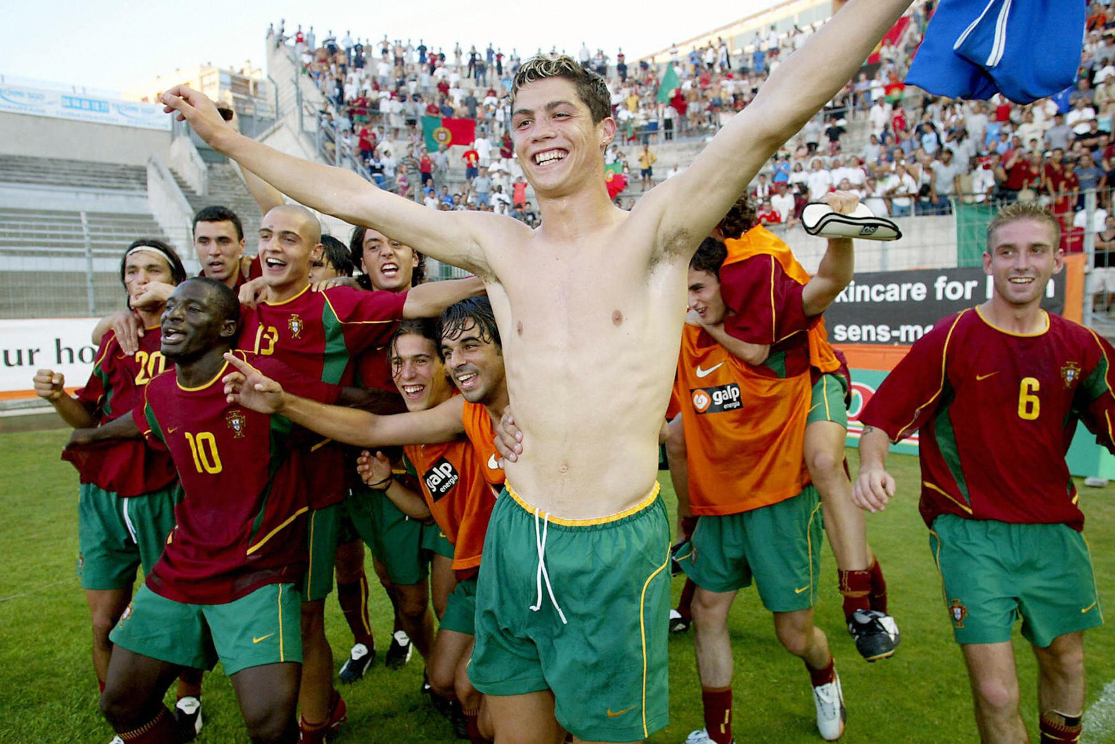 Cristiano Ronaldo celebrates Portugal's win at the 2003 Toulon Tournament
