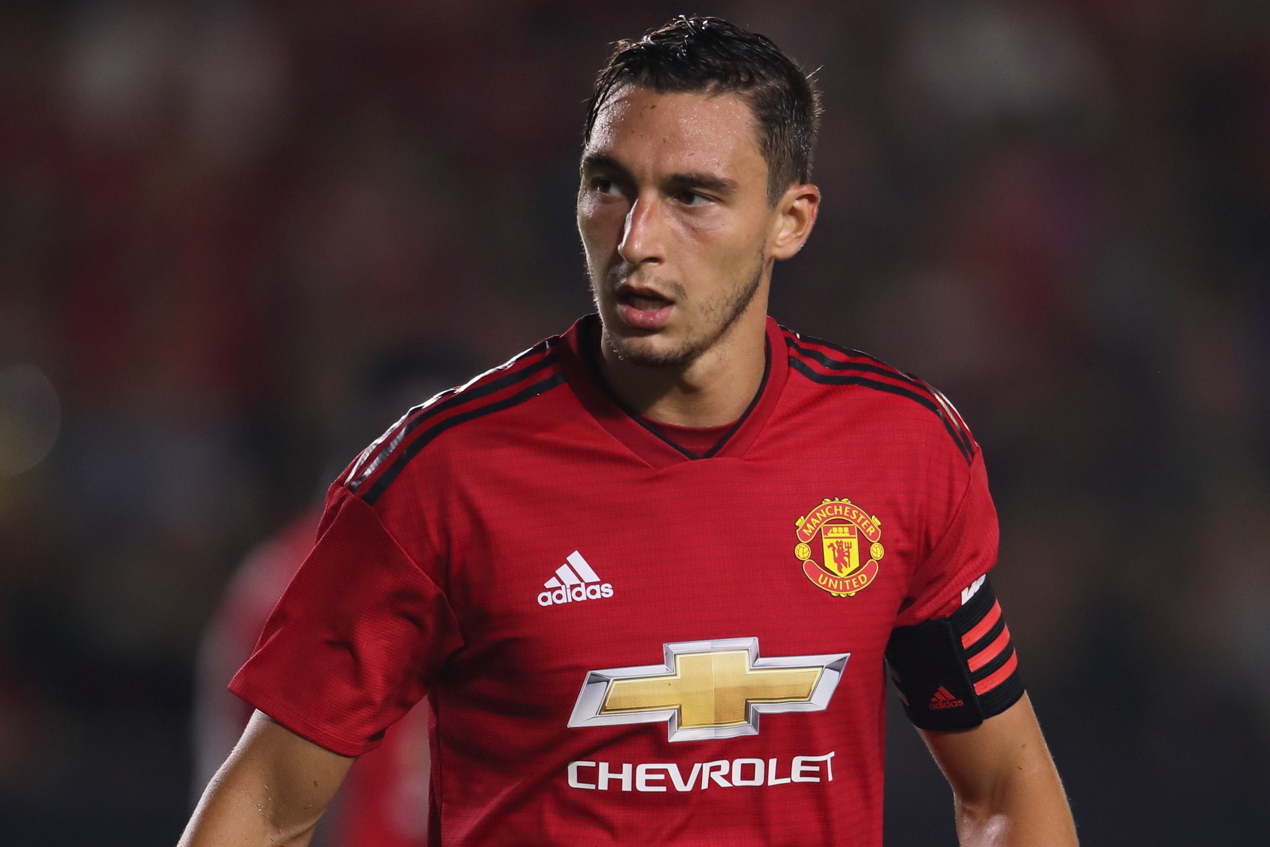 CARSON, CA - JULY 25:  Matteo Damian of Manchester United  during the International Champions Cup 2018 match between AC Milan and Manchester United at StubHub Center on July 25, 2018 in Carson, California. (Photo by Matthew Ashton - AMA/Getty Images)