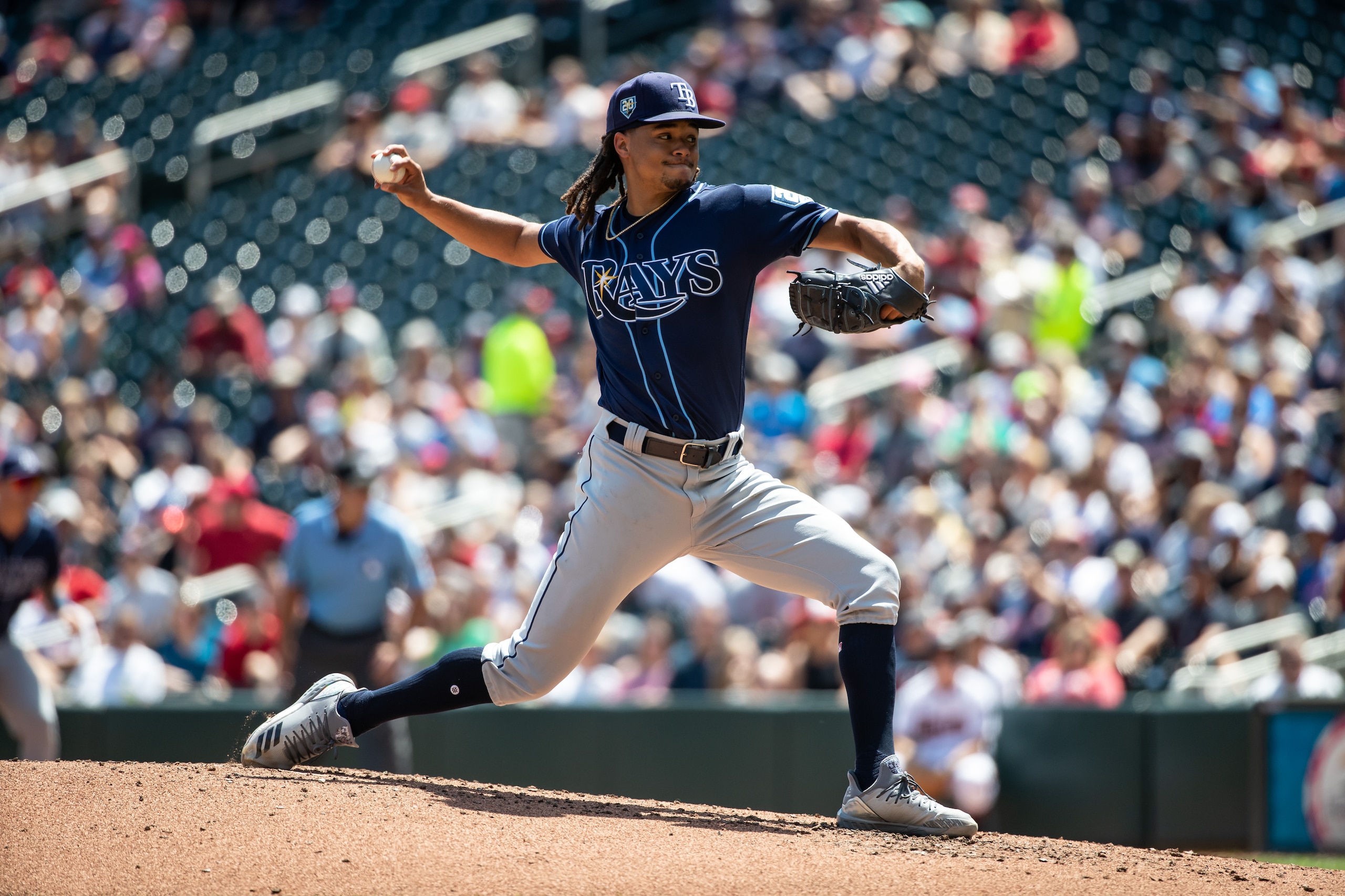 MINNEAPOLIS, MN- JULY 14: Chris Archer #22 of the Tampa Bay Rays pitches against the Minnesota Twins on July 14, 2018 at Target Field in Minneapolis, Minnesota. The Rays defeated the Twins 19-6. (Photo by Brace Hemmelgarn/Minnesota Twins/Getty Images)