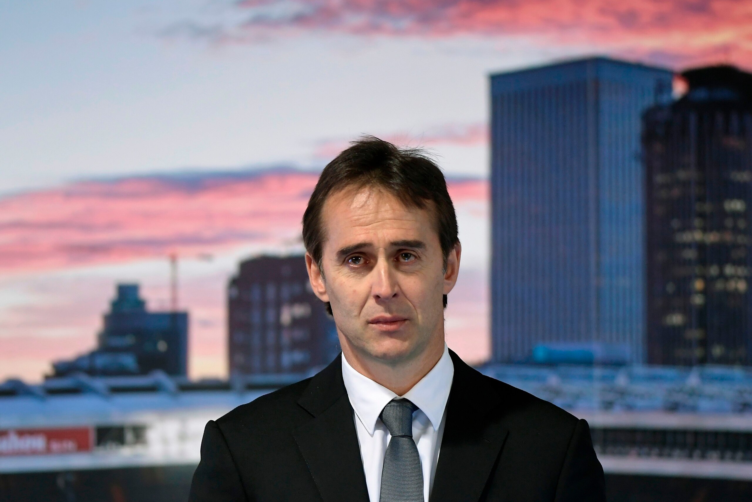 Real Madrid´s newly appointed coach Julen Lopetegui gives a speech during his official presentation at the Santiago Bernabeu stadium in Madrid on June 14, 2018. - Just a day after he was sacked on the eve of the World Cup, former Spain coach Julen Lopeteg Real Madrid´s newly appointed coach Julen Lopetegui gives a speech during his official presentation at the Santiago Bernabeu stadium in Madrid on June 14, 2018. - Just a day after he was sacked on the eve of the World Cup, former Spain coach Julen Lopeteg