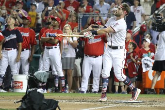 WASHINGTON, DC - JULY 16: Bryce Harper #34 during the T-Mobile Home Run Derby at Nationals Park on July 16, 2018 in Washington, DC. (Photo by Rob Carr/Getty Images)