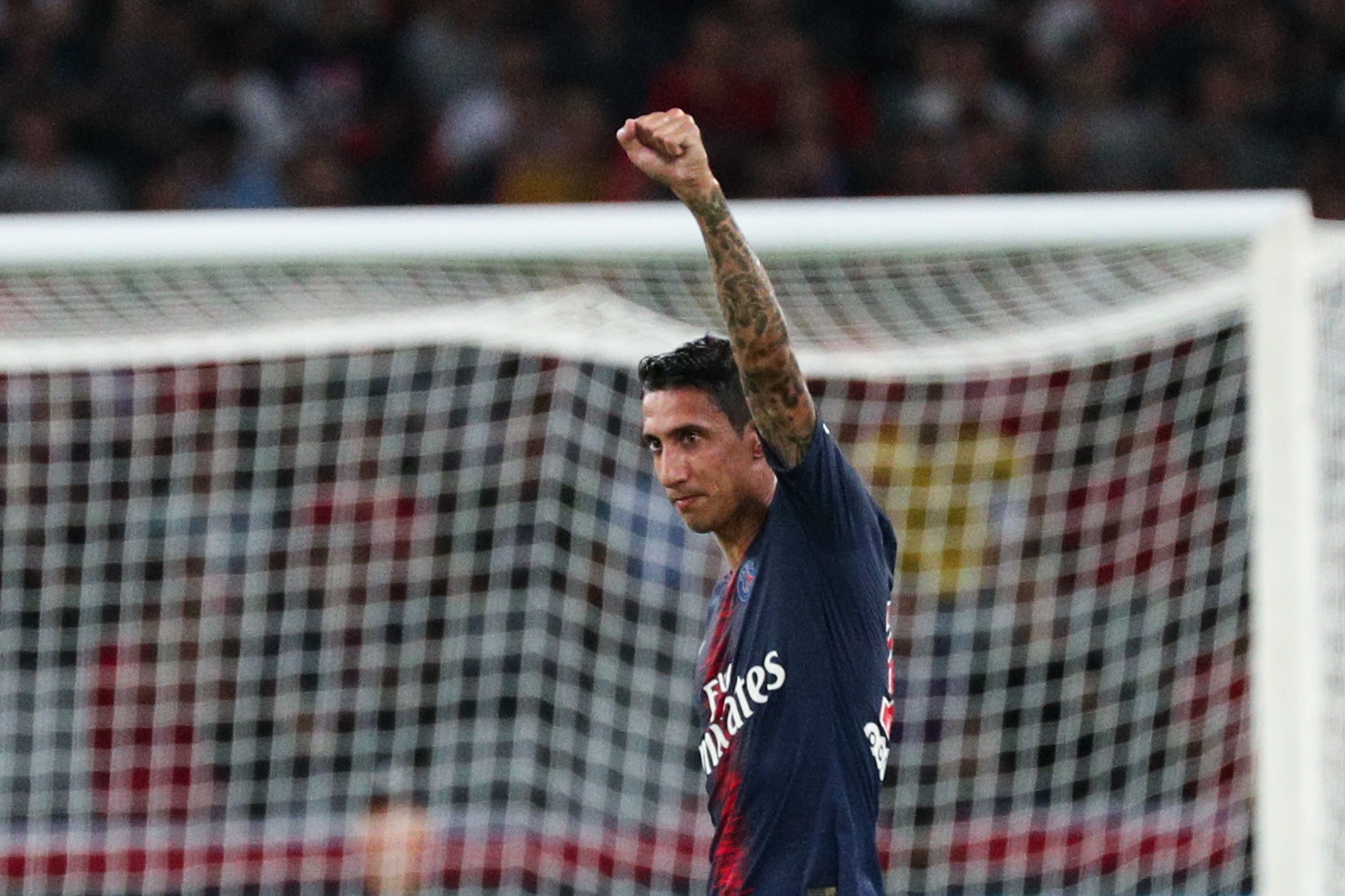 SHENZHEN, CHINA - AUGUST 04:  Angel Di Maria of Paris Saint-Germain celebrates his goal during the French Trophy of Champions football match between AS Monaco and Paris Saint-Germain at Shenzhen Longgang Sports Center on August 4, 2018 in Shenzhen, China.