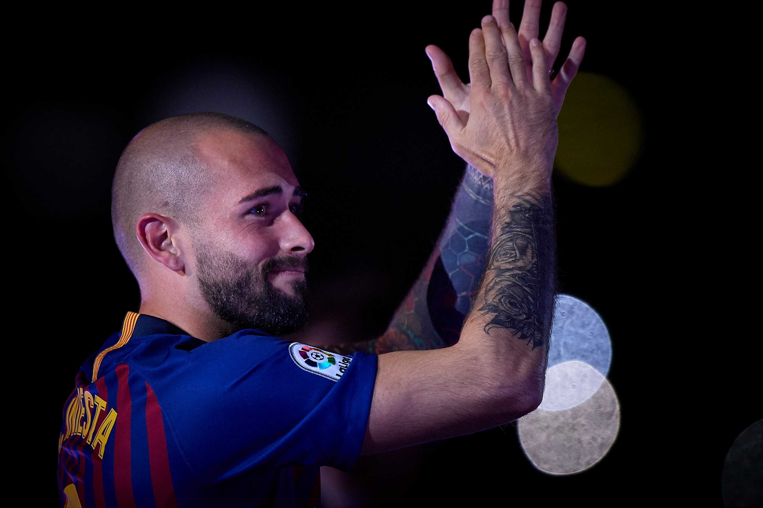 BARCELONA, SPAIN - MAY 20:  Aleix Vidal of Barcelona at the end of the La Liga match between Barcelona and Real Sociedad at Camp Nou on May 20, 2018 in Barcelona, Spain.  (Photo by Quality Sport Images/Getty Images)