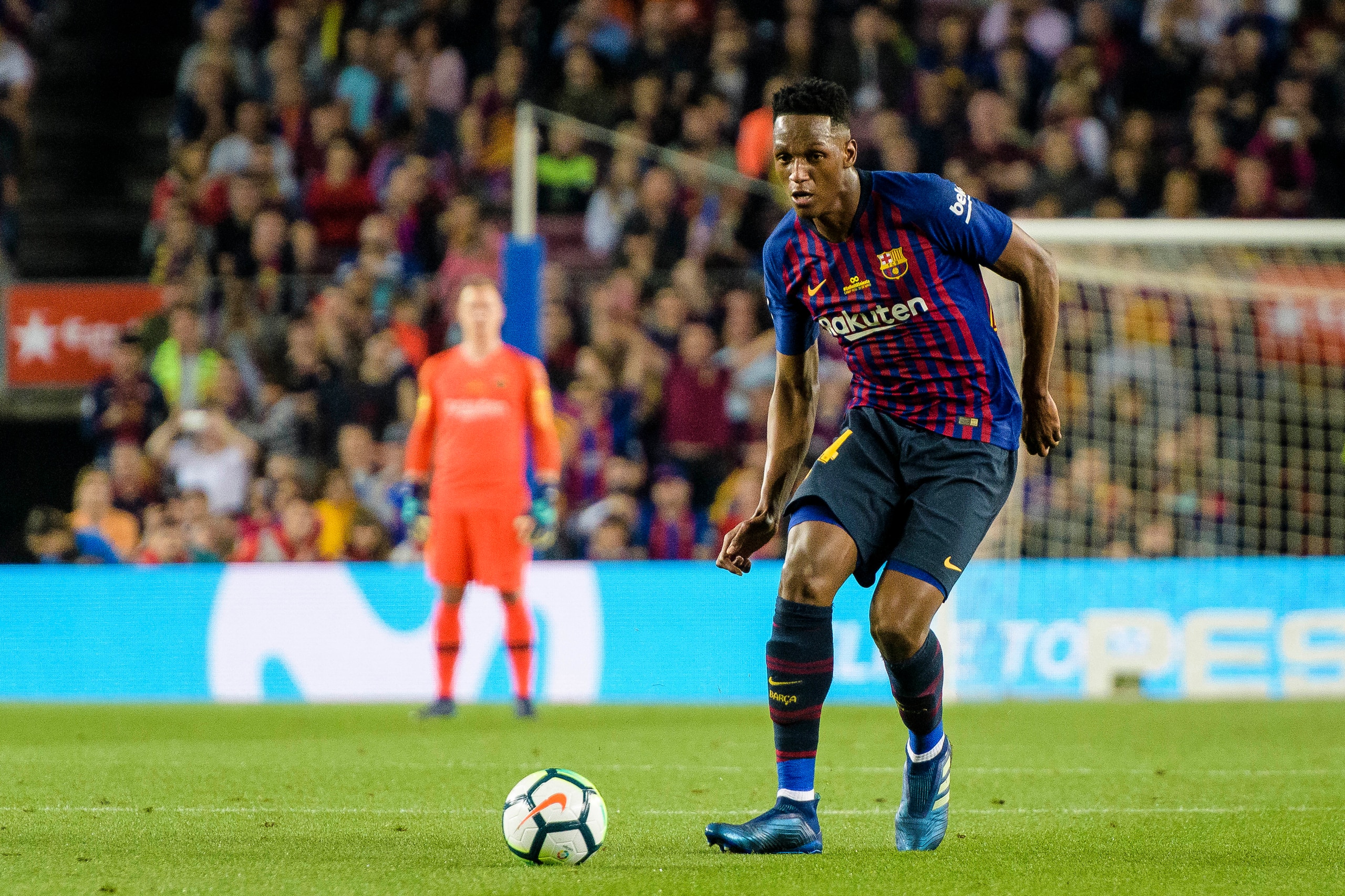 BARCELONA, SPAIN - MAY 20: Yerry Fernando Mina of FC Barcelona in action during the La Liga match between Barcelona and Real Sociedad at Camp Nou on May 20, 2018 in Barcelona, . (Photo by Power Sport Images/Getty Images)