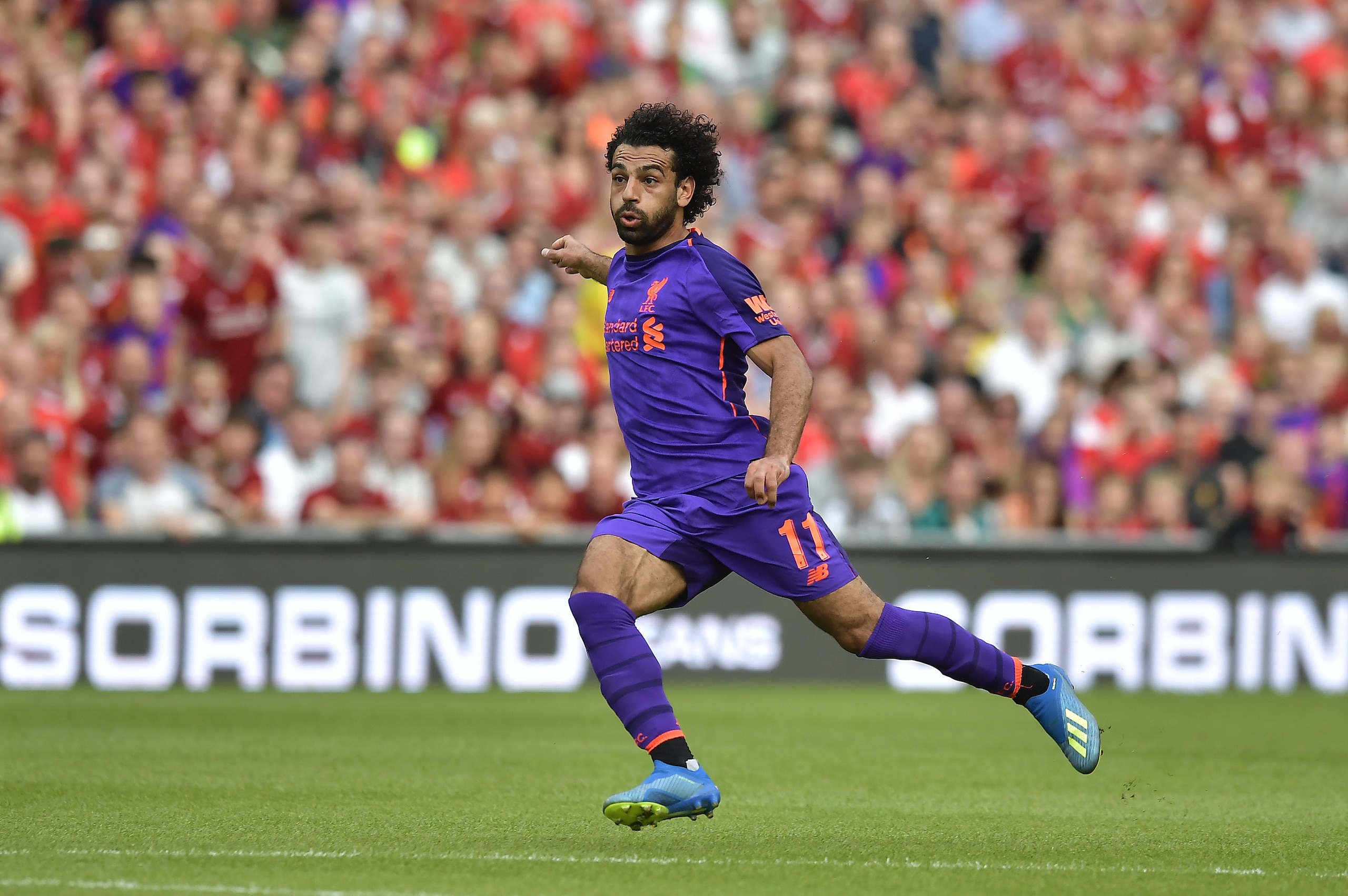 DUBLIN, IRELAND - AUGUST 04: Mohamed Salah of Liverpool during the international friendly game between Liverpool and Napoli at Aviva Stadium on August 4, 2018 in Dublin, Ireland. (Photo by Charles McQuillan/Getty Images)