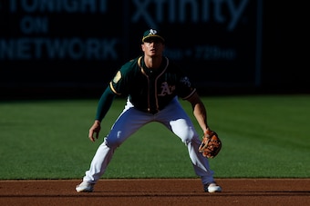 OAKLAND, CA - AUGUST 04:  Matt Chapman #26 of the Oakland Athletics stands on the field during the first inning against the Detroit Tigers at the Oakland Coliseum on August 4, 2018 in Oakland, California. The Oakland Athletics defeated the Detroit Tigers 