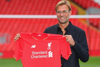 LIVERPOOL, ENGLAND - OCTOBER 09:  Jurgen Klopp at Anfield is unveiled as the new manager of Liverpool FC during a press conference at Anfield on October 9, 2015 in Liverpool, England.  (Photo by Alex Livesey/Getty Images)