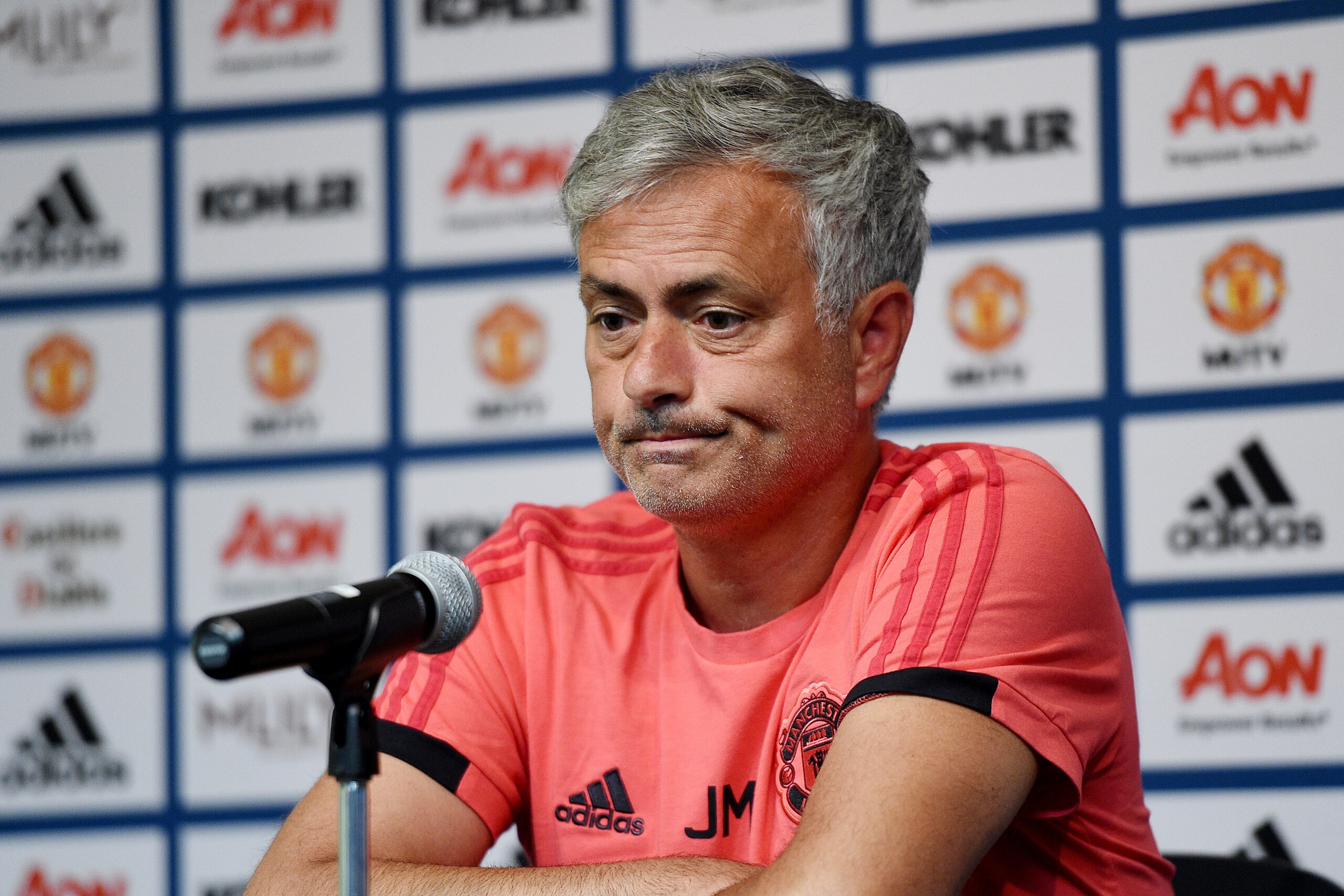 LOS ANGELES, CA - JULY 24:  Manager Jose Mourinho of Manchester United speaks during a news  conference at UCLA on July 24, 2018 in Los Angeles, California. (Photo by Kevork Djansezian/Getty Images)