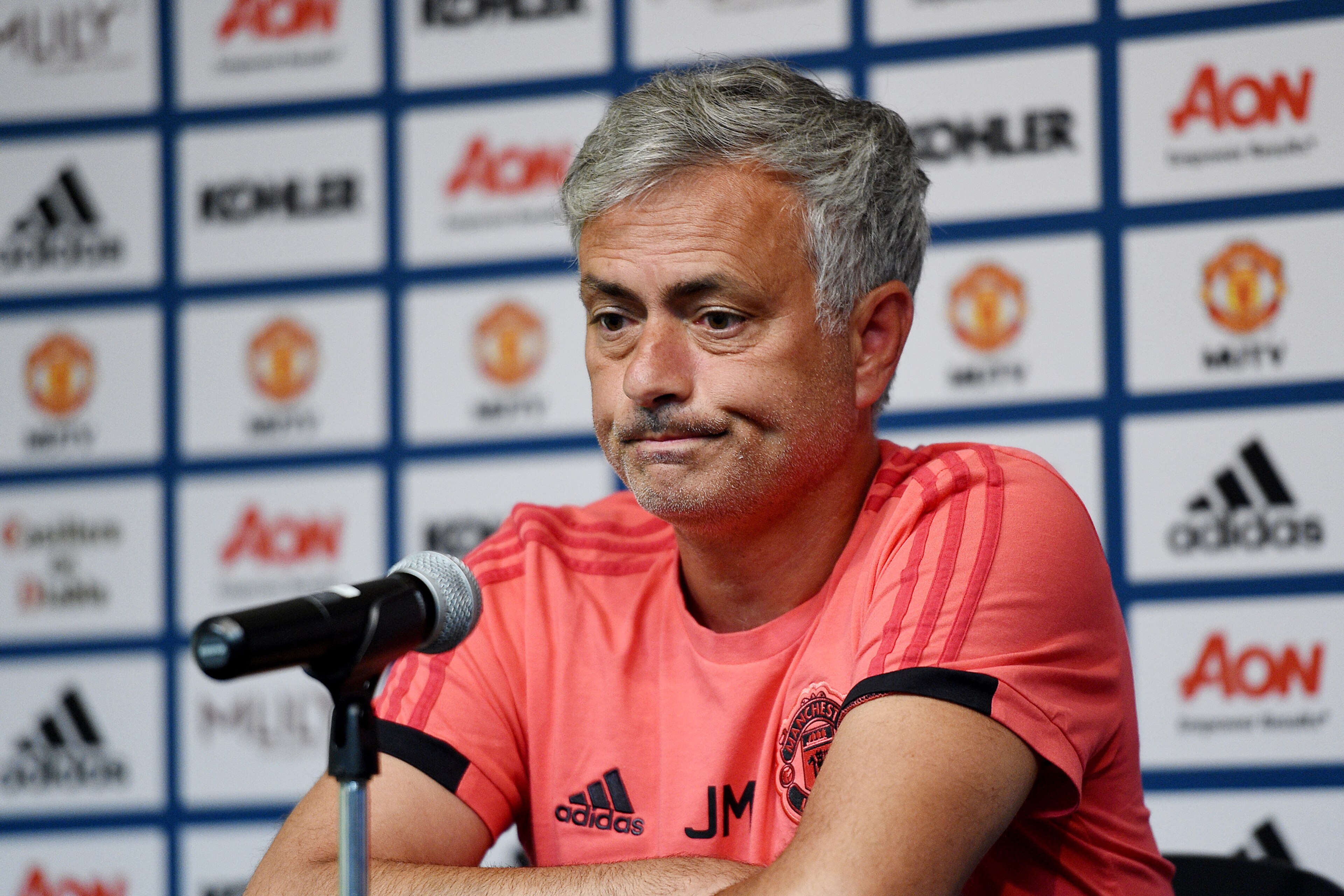 LOS ANGELES, CA - JULY 24:  Manager Jose Mourinho of Manchester United speaks during a news  conference at UCLA on July 24, 2018 in Los Angeles, California. (Photo by Kevork Djansezian/Getty Images)