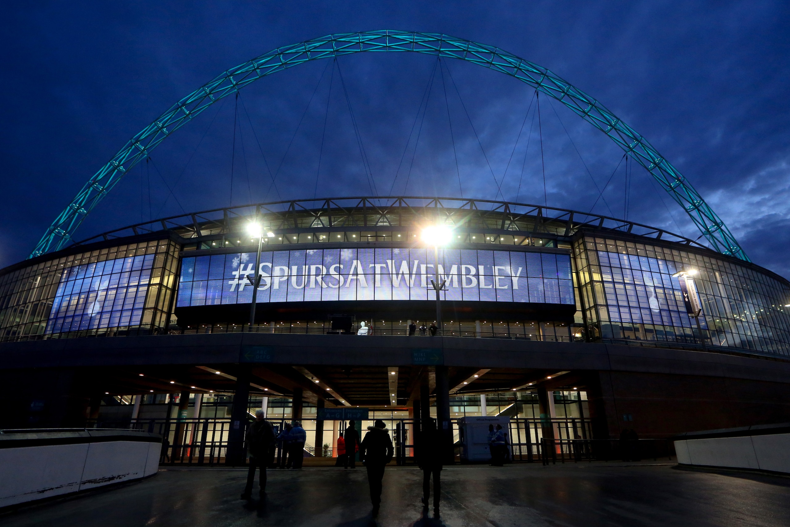 LONDON, ENGLAND - DECEMBER 07: Wembley stadium with Tottenham Hotspur signage before the UEFA Champions League match between Tottenham Hotspur FC and PFC CSKA Moskva at Wembley Stadium on December 7, 2016 in London, England. (Photo by Catherine Ivill - AM