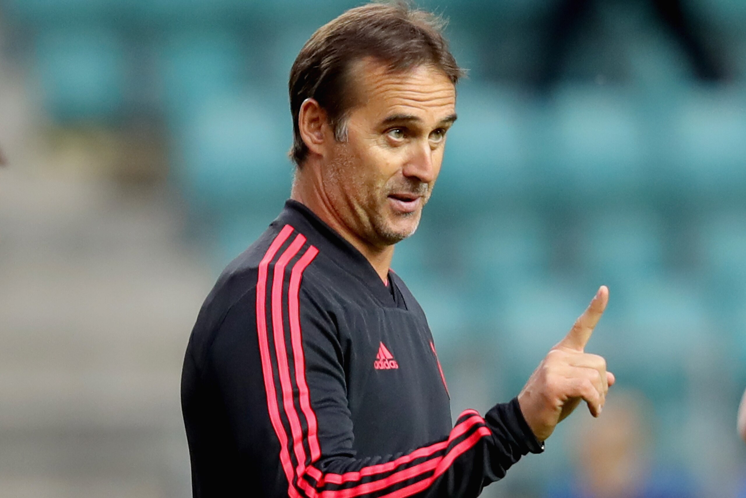 TALLINN, ESTONIA - AUGUST 14:  Julen Lopetegui, head coach of  Real Madrid CF reacts during a training session ahead of the UEFA Super Cup match against Atletico Madrid at Lillekuela Stadium on August 14, 2018 in Tallinn, Estonia.  (Photo by Alexander Has
