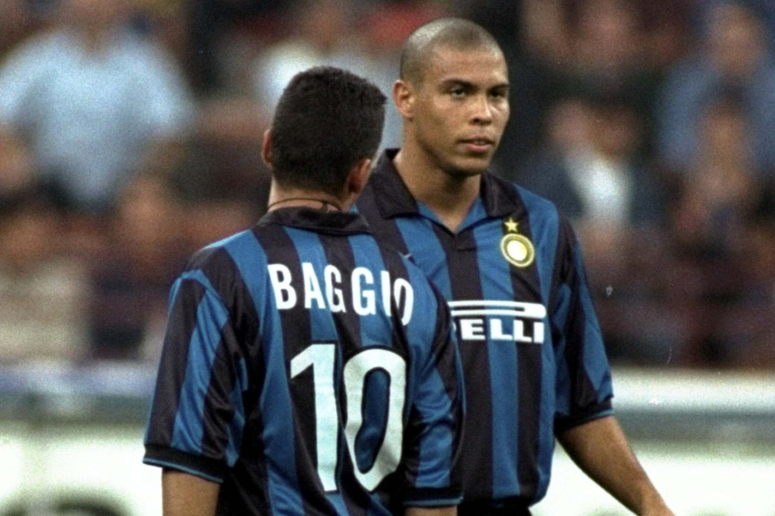 Undated:  Roberto Baggio and team mate Ronaldo of Inter during a match against Cesena in Italy. Inter won the game 1-0. \ Mandatory Credit: Allsport UK /Allsport