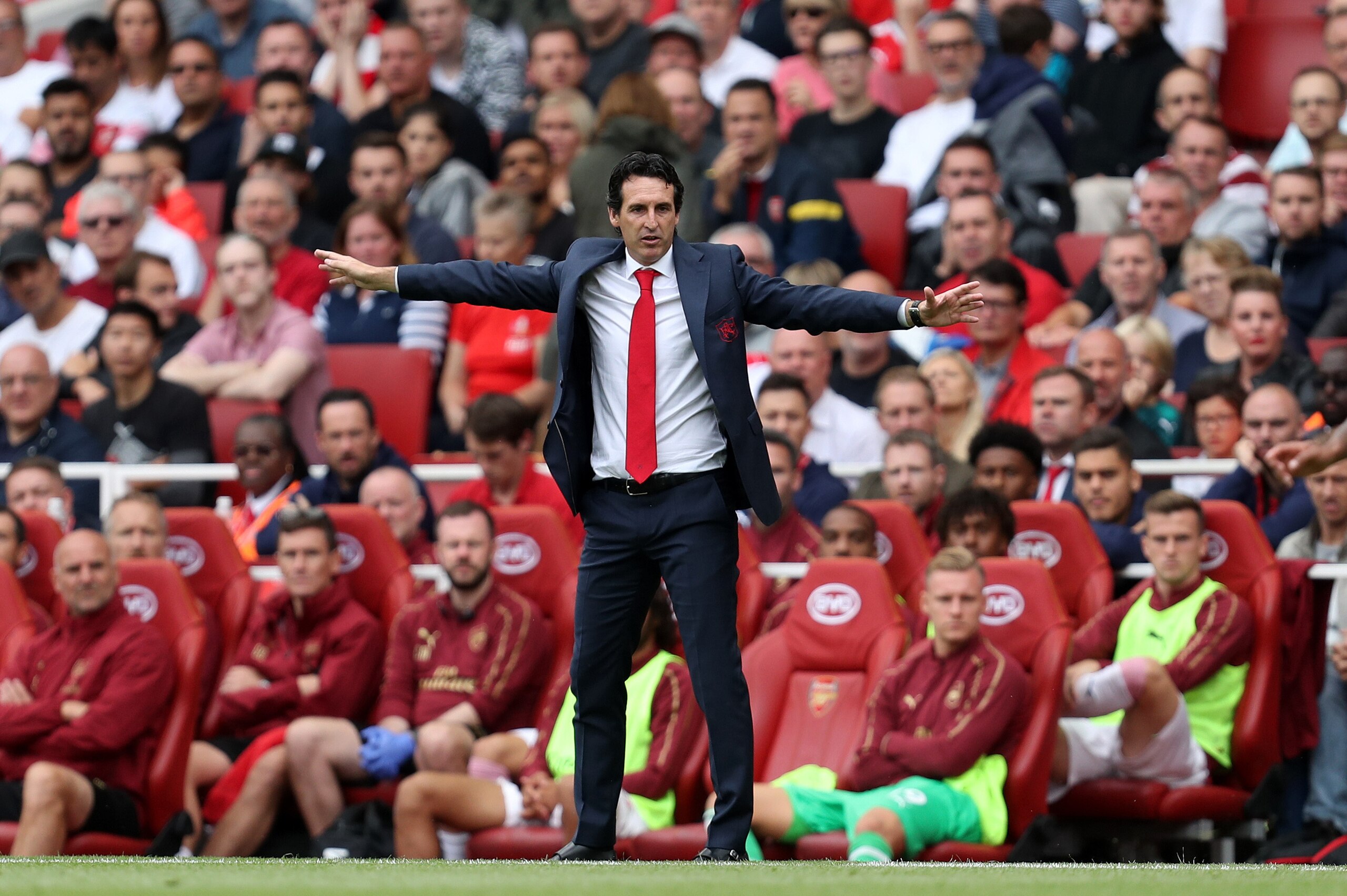 LONDON, ENGLAND - AUGUST 12: Unai Emery the head coach / manager of Arsenal during the Premier League match between Arsenal FC and Manchester City at Emirates Stadium on August 12, 2018 in London, United Kingdom. (Photo by James Baylis - AMA/Getty Images)