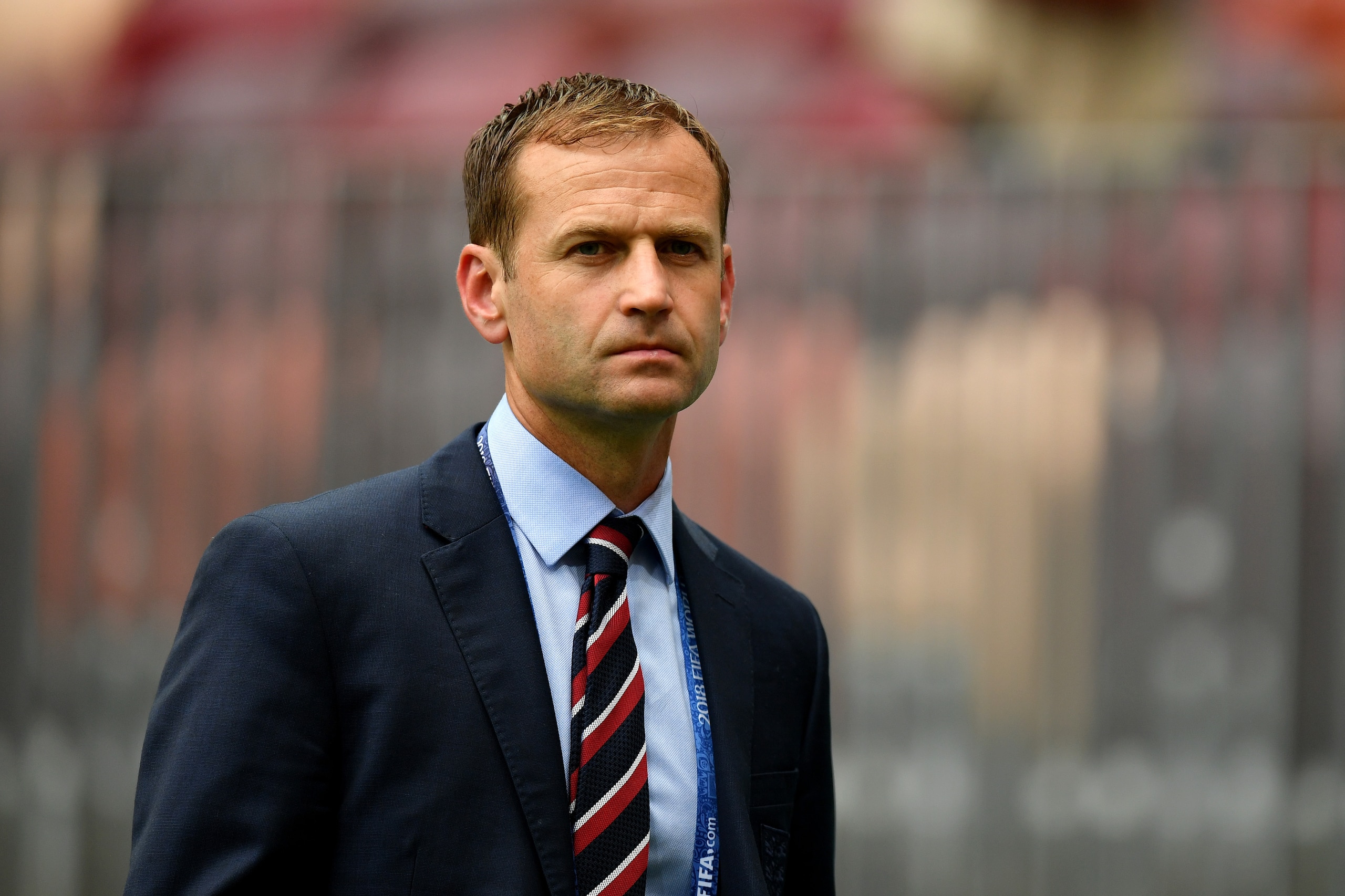 MOSCOW, RUSSIA - JULY 11:  England FA Director of Elite Development, Dan Ashworth looks on during a pitch inspection prior to the 2018 FIFA World Cup Russia Semi Final match between England and Croatia at Luzhniki Stadium on July 11, 2018 in Moscow, Russi