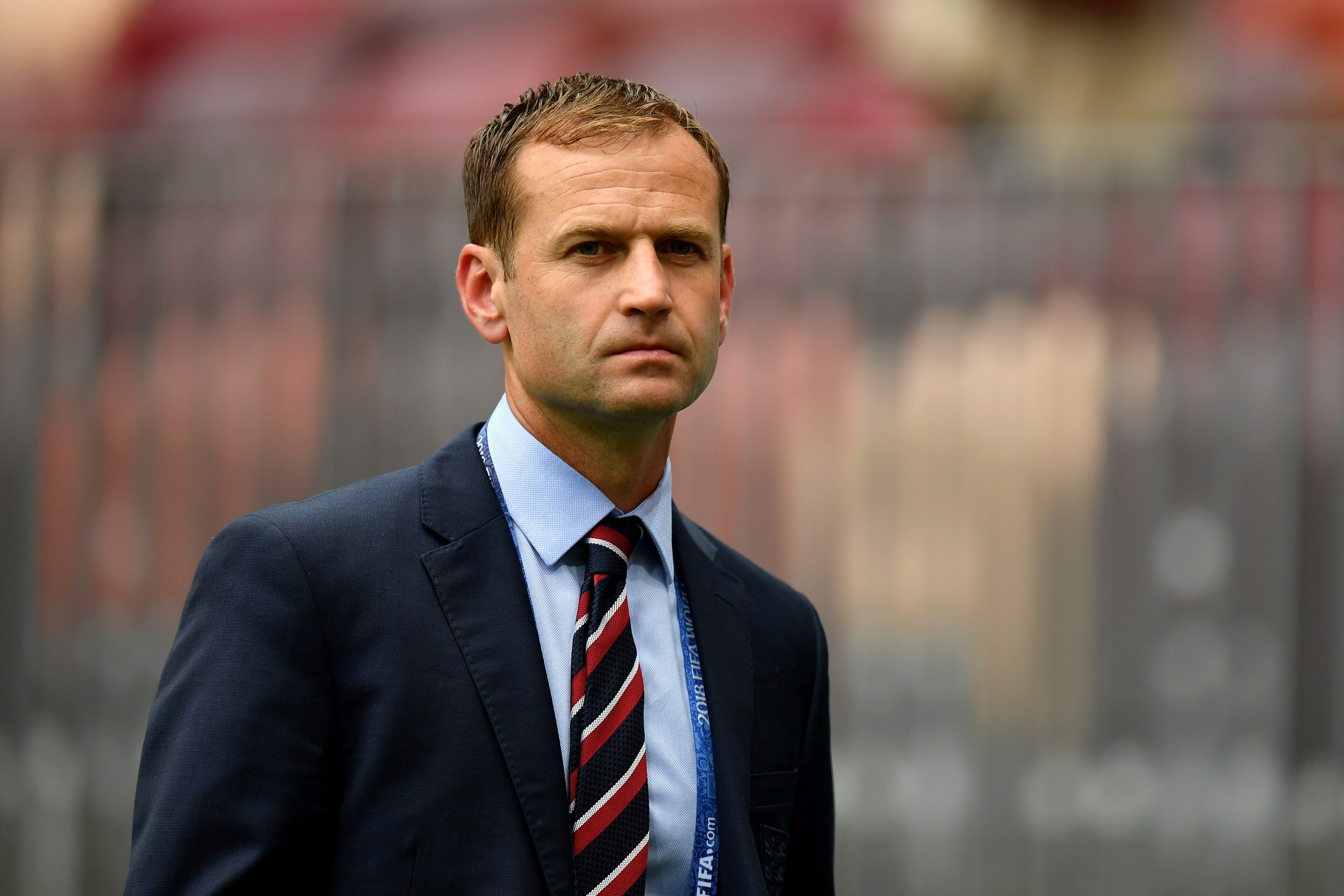 MOSCOW, RUSSIA - JULY 11:  England FA Director of Elite Development, Dan Ashworth looks on during a pitch inspection prior to the 2018 FIFA World Cup Russia Semi Final match between England and Croatia at Luzhniki Stadium on July 11, 2018 in Moscow, Russi