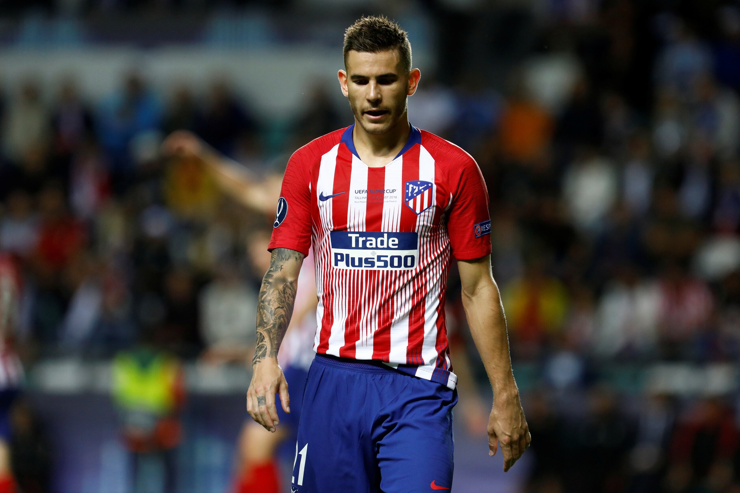 TALLINN, ESTONIA - AUGUST 15: Lucas Hernandez of Atletico Madrid during the UEFA Super Cup match between Real Madrid and Atletico Madrid at Lillekula Stadium on August 15, 2018 in Tallinn, Estonia. (Photo by MB Media/Getty Images)