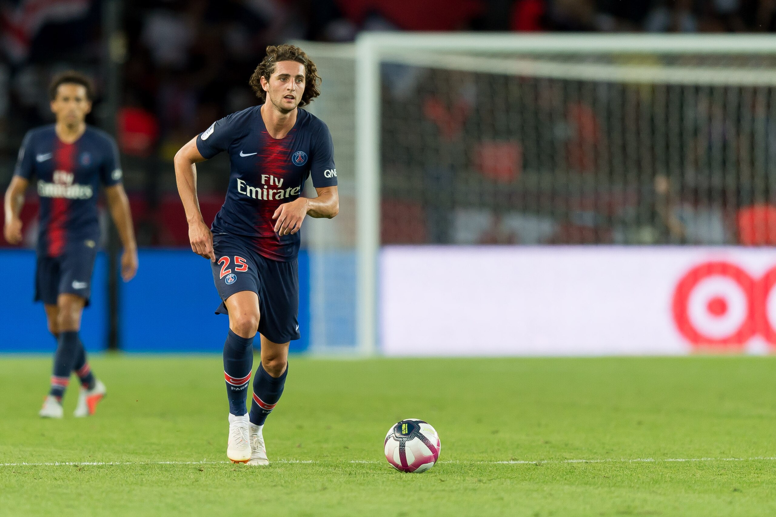 PARIS, FRANCE - AUGUST 12: Adrien Rabiot of Paris St. Germain controls the ball during the Ligue 1 match between Paris Saint-Germain and SM Caen at Parc des Princes on August 12, 2018 in Paris, France. (Photo by TF-Images/Getty Images)