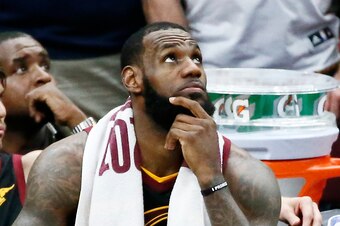 CLEVELAND, CA - JUN 8:  LeBron James #23 of the Cleveland Cavaliers looks on against the Golden State Warriors in Game Four of the 2018 NBA Finals won 108-85 by the Golden State Warriors over the Cleveland Cavaliers at the Quicken Loans Arena on June 6, 2