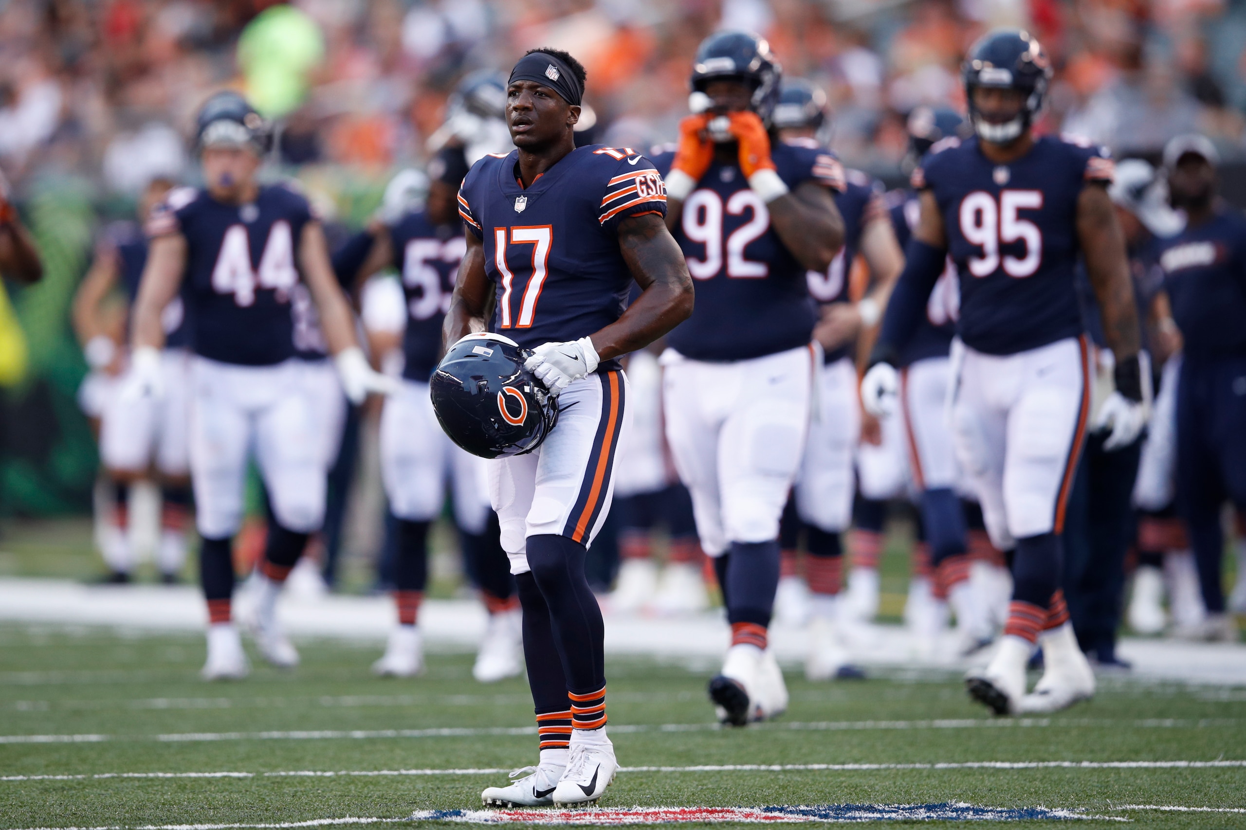 CINCINNATI, OH - AUGUST 09: Anthony Miller #17 of the Chicago Bears looks on during a preseason game against the Cincinnati Bengals at Paul Brown Stadium on August 9, 2018 in Cincinnati, Ohio. (Photo by Joe Robbins/Getty Images)