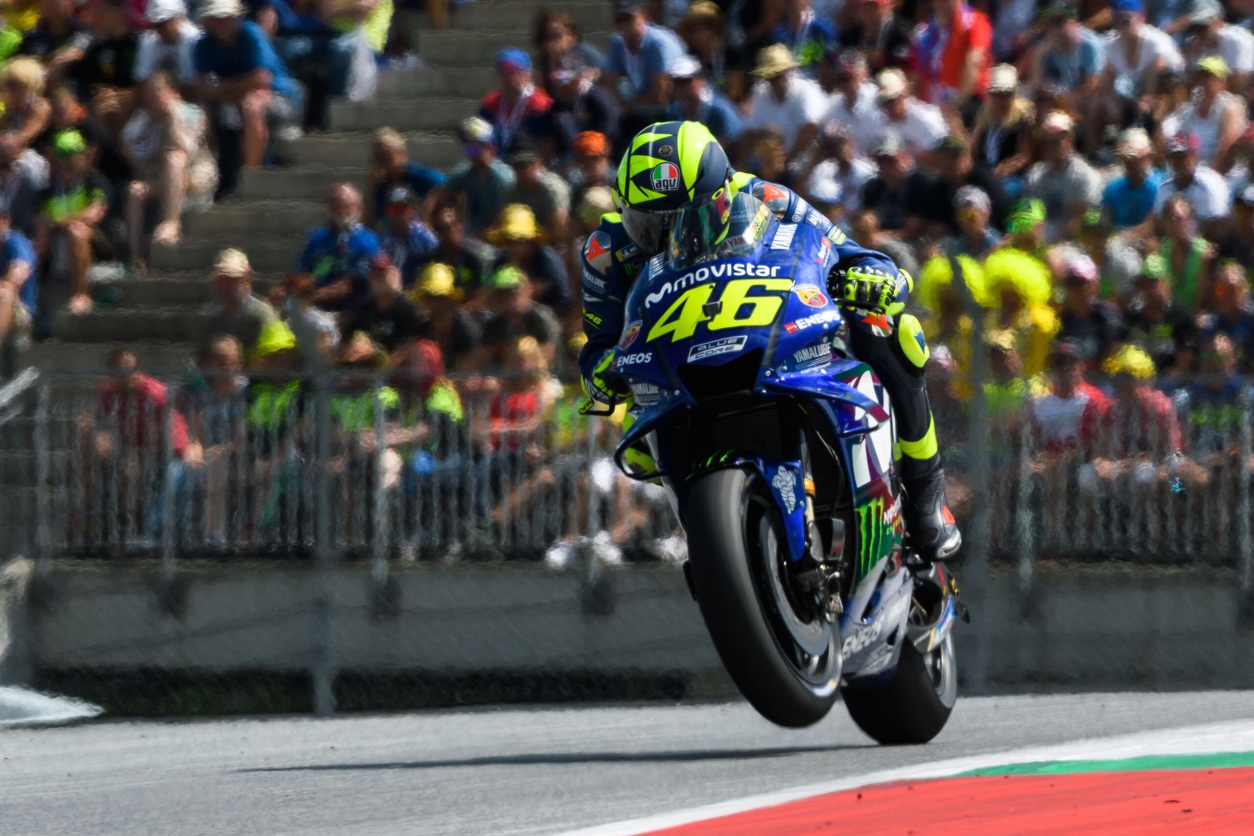 Movistar Yamaha MotoGP's Italian rider Valentino Rossi competes during the Austrian MotoGP Grand Prix race at the Red Bull Ring in Spielberg, Austria on August 12, 2018. (Photo by Jure Makovec / AFP)        (Photo credit should read JURE MAKOVEC/AFP/Getty