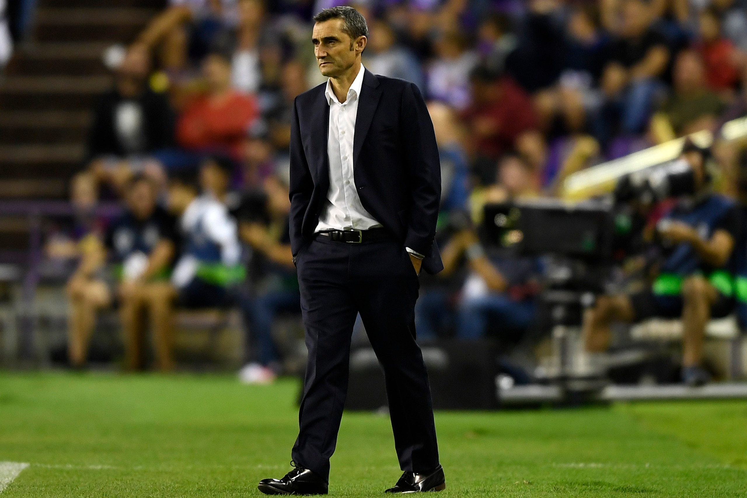 VALLADOLID, SPAIN - AUGUST 25: Head coach Ernesto Valverde of Barcelona during the La Liga match between Real Valladolid CF and FC Barcelona at Jose Zorrilla on August 25, 2018 in Valladolid, Spain. (Photo by Octavio Passos/Getty Images)