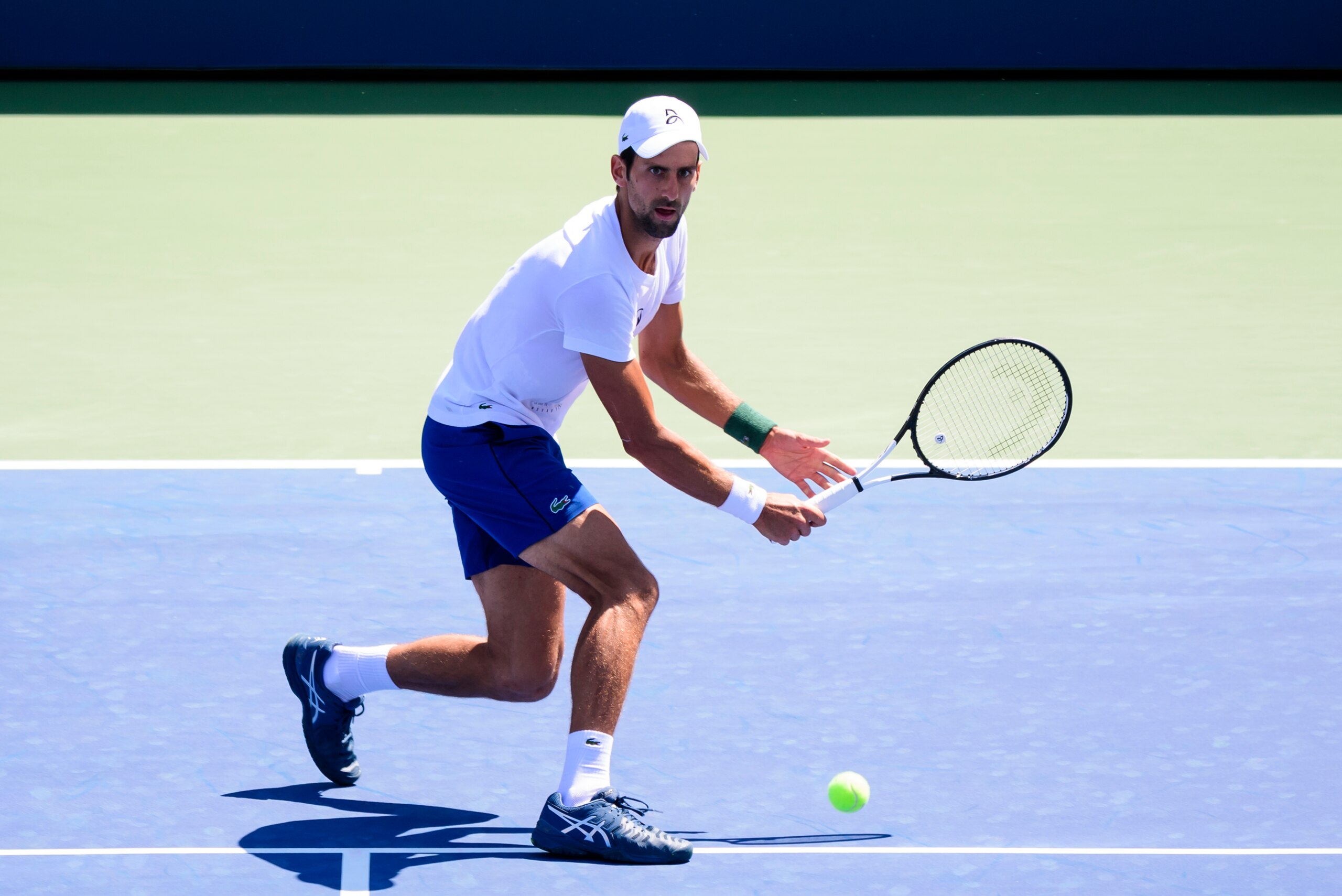 NEW YORK, NY - AUGUST 23: Novak Djokovic of Serbia practices with Alexander Zverev of Germany before the start of the US Open at the USTA Billie Jean King National Tennis Centre on August 23, 2018 in New York City, United States. (Photo by TPN/Getty Image