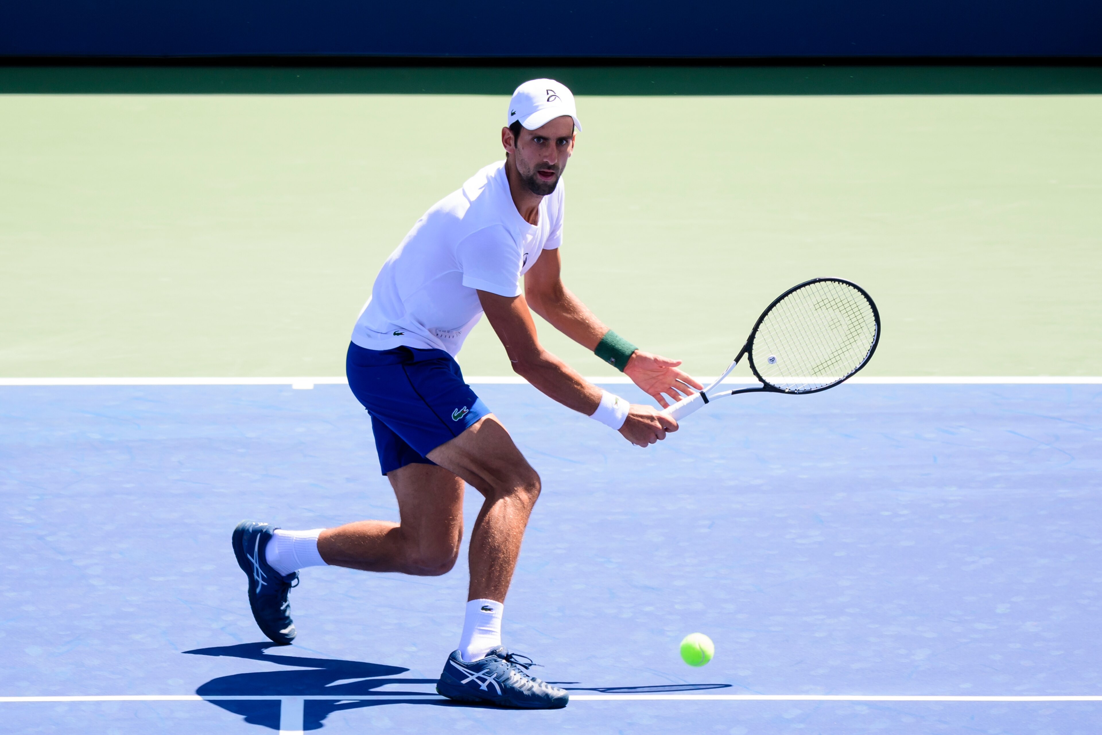 NEW YORK, NY - AUGUST 23: Novak Djokovic of Serbia practices with Alexander Zverev of Germany before the start of the US Open at the USTA Billie Jean King National Tennis Centre on August 23, 2018 in New York City, United States. (Photo by TPN/Getty Image