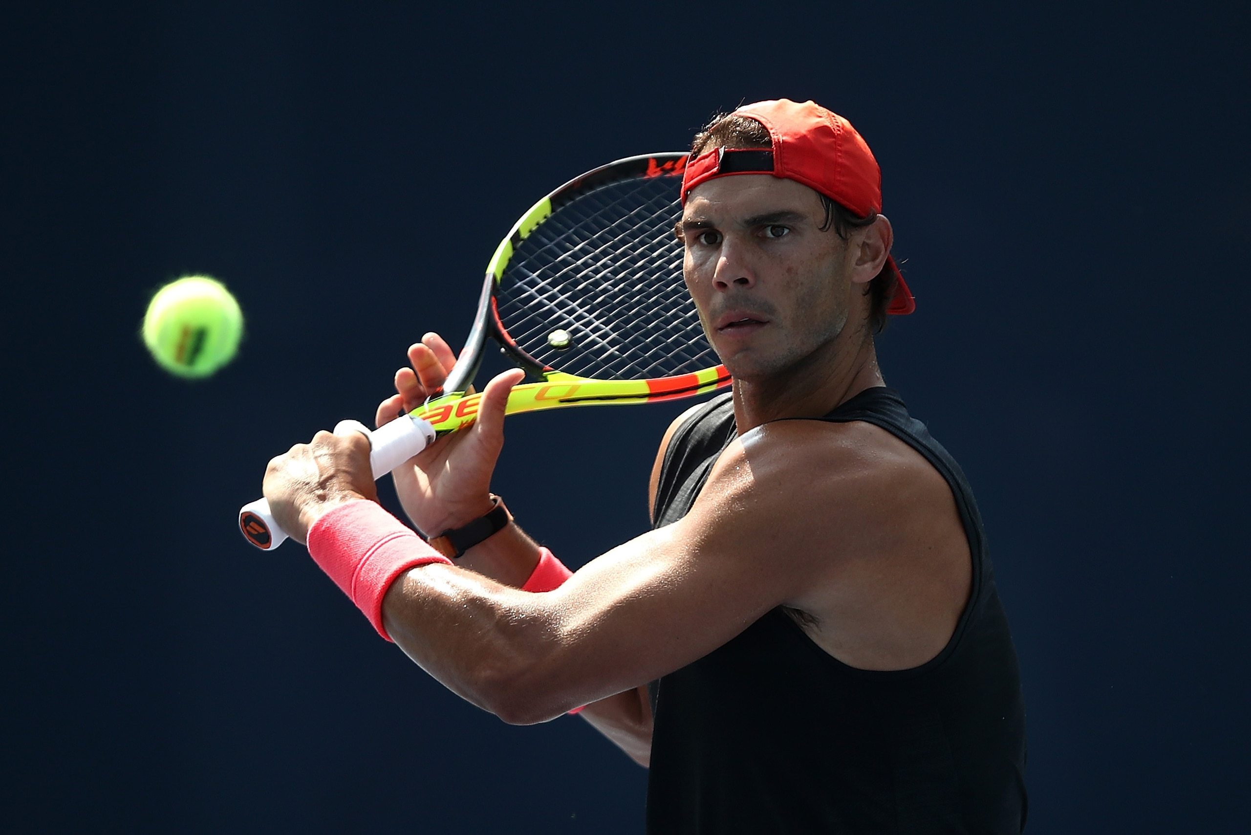 NEW YORK, NY - AUGUST 26:  Rafael Nadal of Spain in action during previews for the US Open at USTA Billie Jean King National Tennis Center on August 26, 2018 in the Flushing Neighborhood of Queens borough of New York City.  (Photo by Julian Finney/Getty I