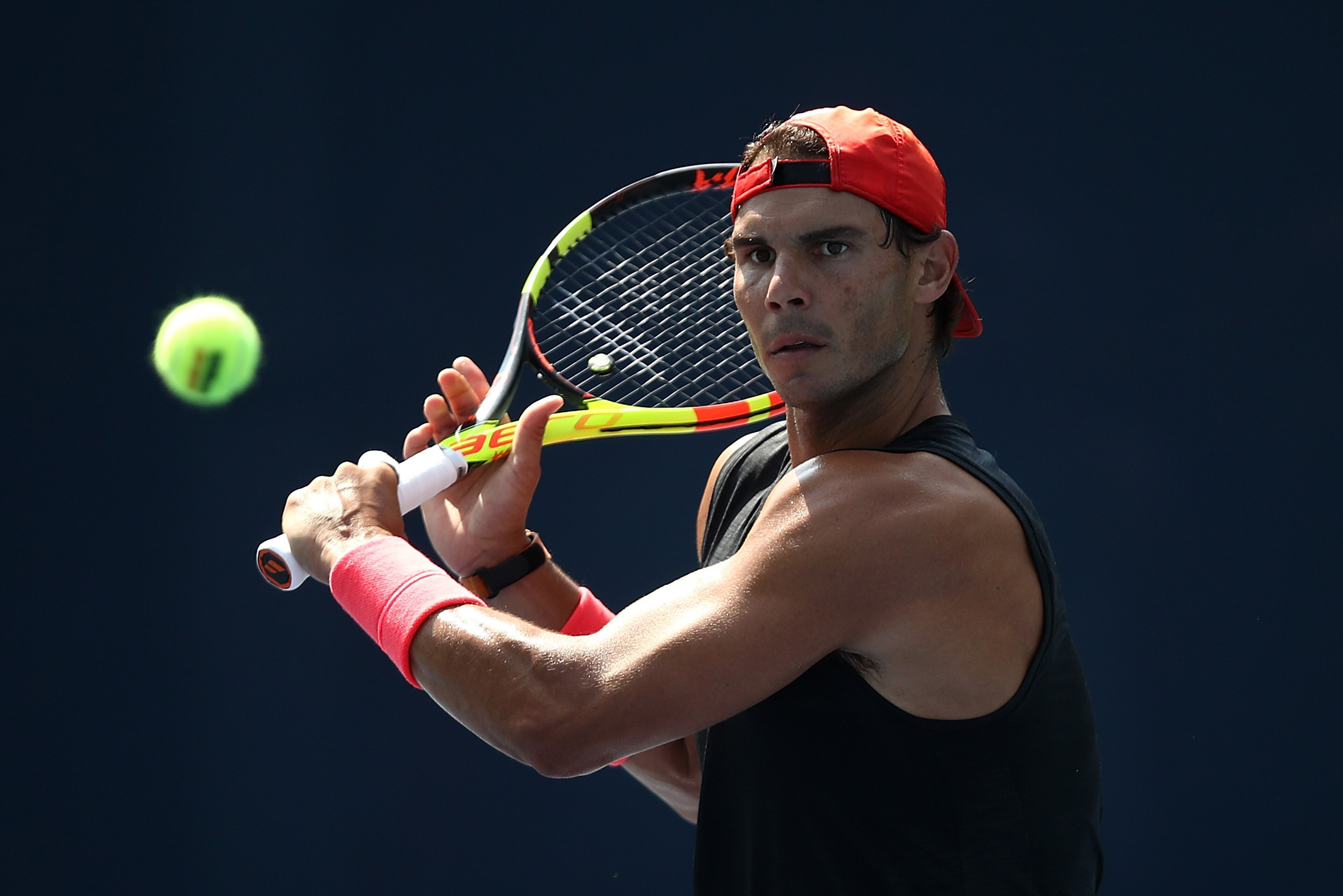 NEW YORK, NY - AUGUST 26:  Rafael Nadal of Spain in action during previews for the US Open at USTA Billie Jean King National Tennis Center on August 26, 2018 in the Flushing Neighborhood of Queens borough of New York City.  (Photo by Julian Finney/Getty I