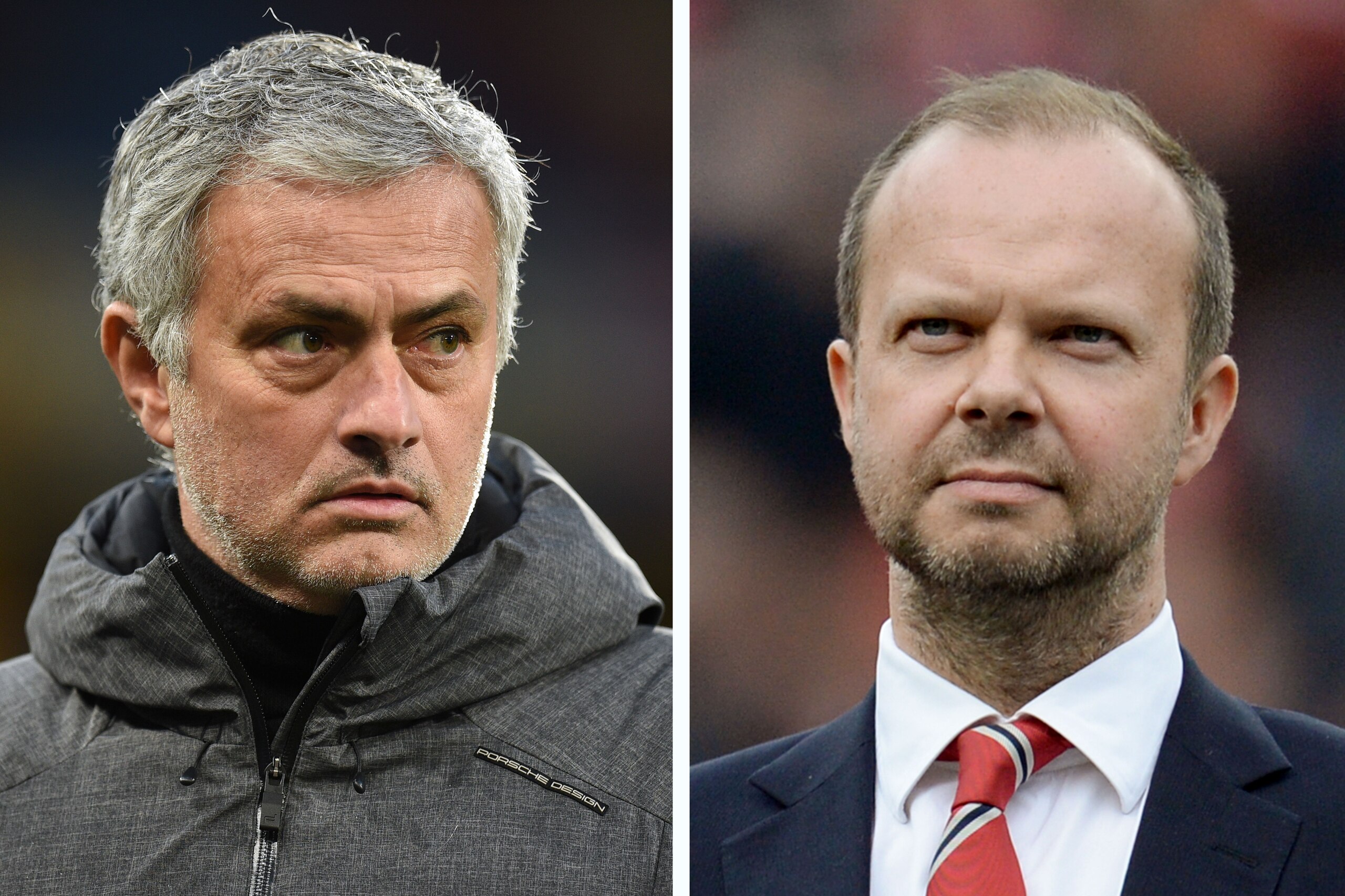 A combination of file pictures created in London on August 24, 2018 shows Manchester United's Portuguese manager Jose Mourinho (L) on the touchline ahead of the English FA Cup fifth round football match between Huddersfield Town and Manchester United at t A combination of file pictures created in London on August 24, 2018 shows Manchester United's Portuguese manager Jose Mourinho (L) on the touchline ahead of the English FA Cup fifth round football match between Huddersfield Town and Manchester United at t