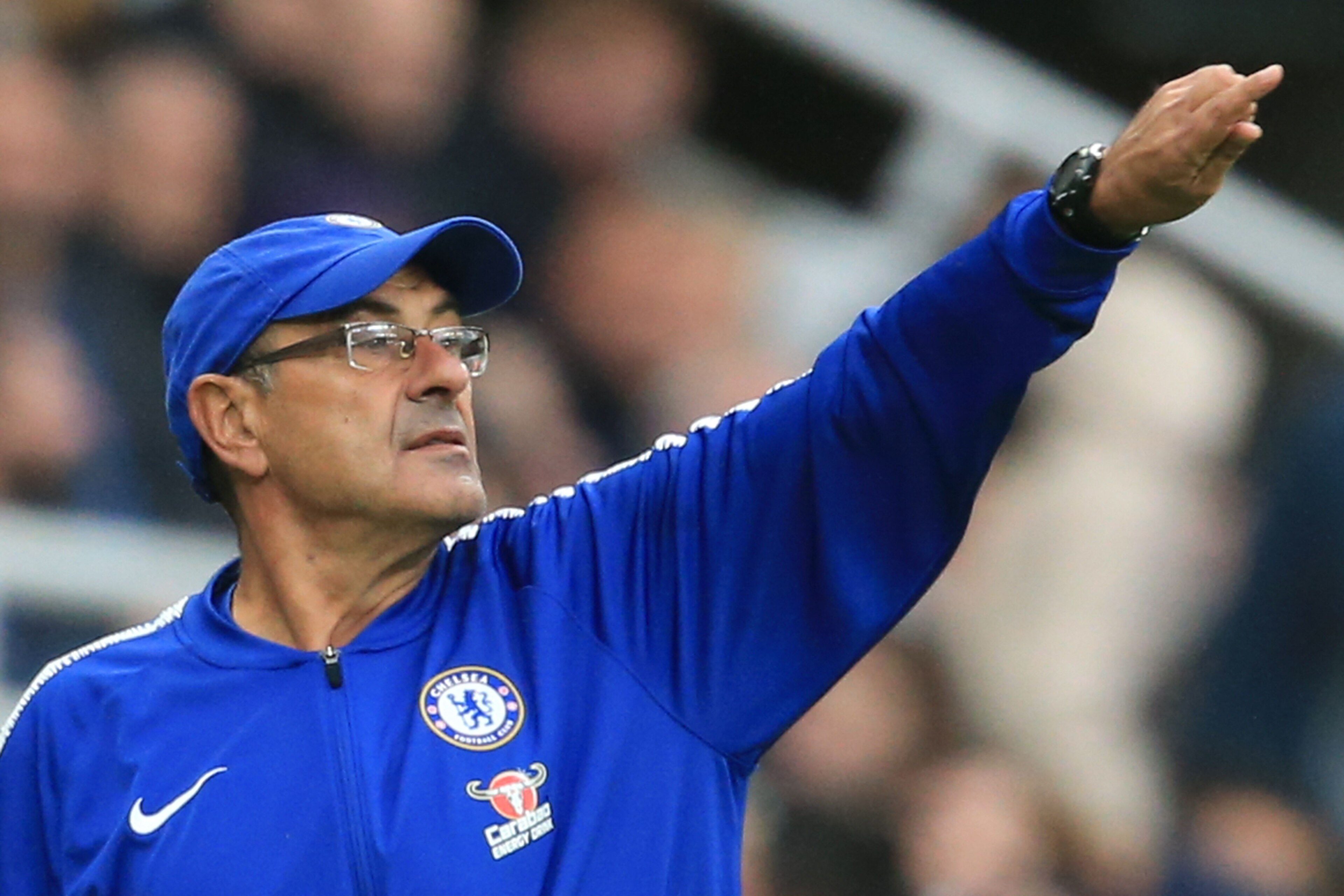 Chelsea's Italian head coach Maurizio Sarri gestures from the touchline during the English Premier League football match between Newcastle United and Chelsea at St James' Park in Newcastle-upon-Tyne, north east England on August 26, 2018. (Photo by Lindse Chelsea's Italian head coach Maurizio Sarri gestures from the touchline during the English Premier League football match between Newcastle United and Chelsea at St James' Park in Newcastle-upon-Tyne, north east England on August 26, 2018. (Photo by Lindse