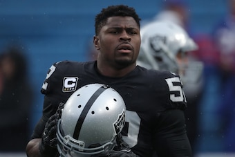 BUFFALO, NY - OCTOBER 29: Khalil Mack #52 of the Oakland Raiders warms up before the start of NFL game action against the Buffalo Bills at New Era Field on October 29, 2017 in Buffalo, New York. (Photo by Tom Szczerbowski/Getty Images)