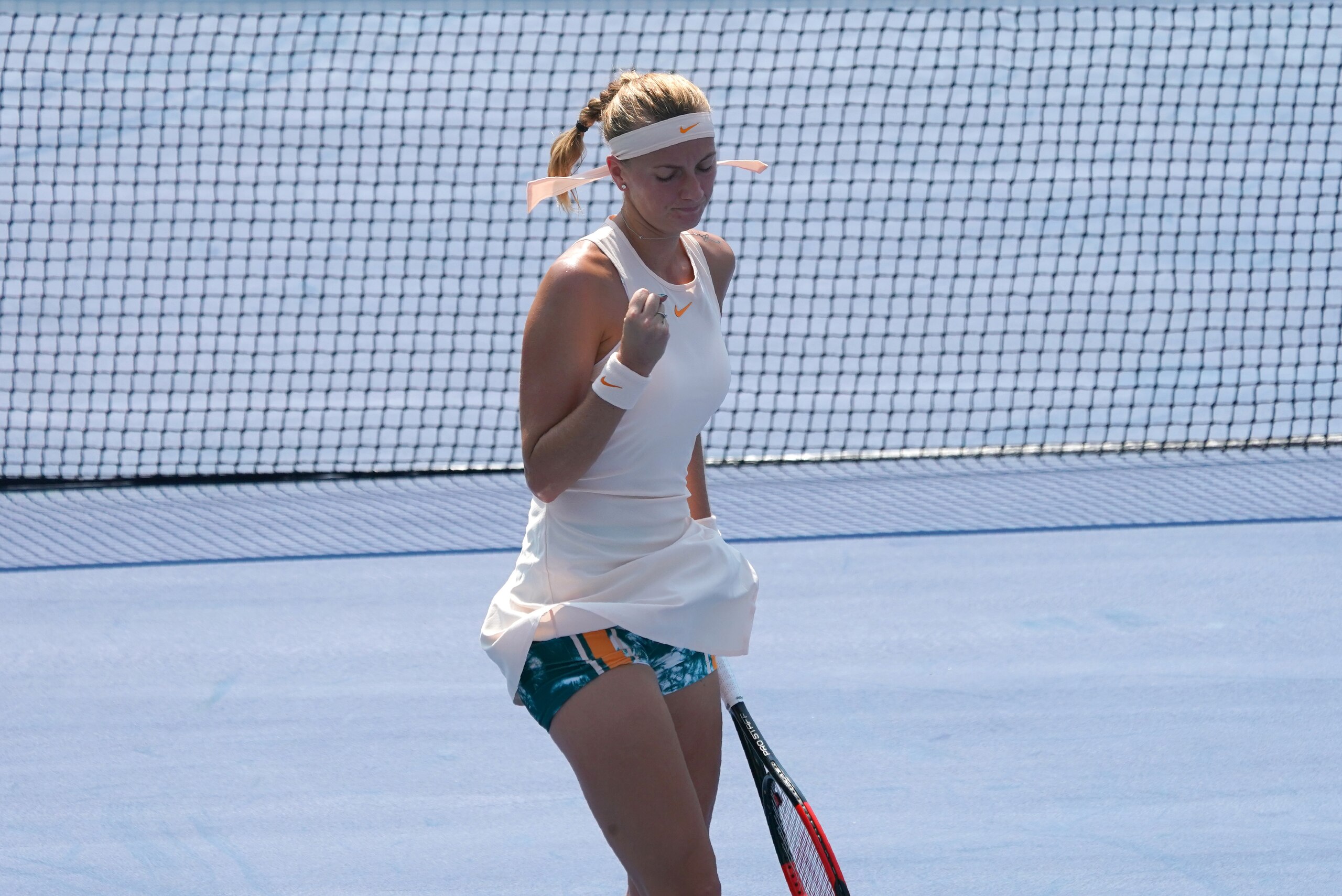 Petra Kvitova of the Czech Republic pumps her fist after a point against  Yanina Wickmayer of Belgium during their 2018 US Open women's match August 28, 2018 in New York. (Photo by Don EMMERT / AFP)        (Photo credit should read DON EMMERT/AFP/Getty Im