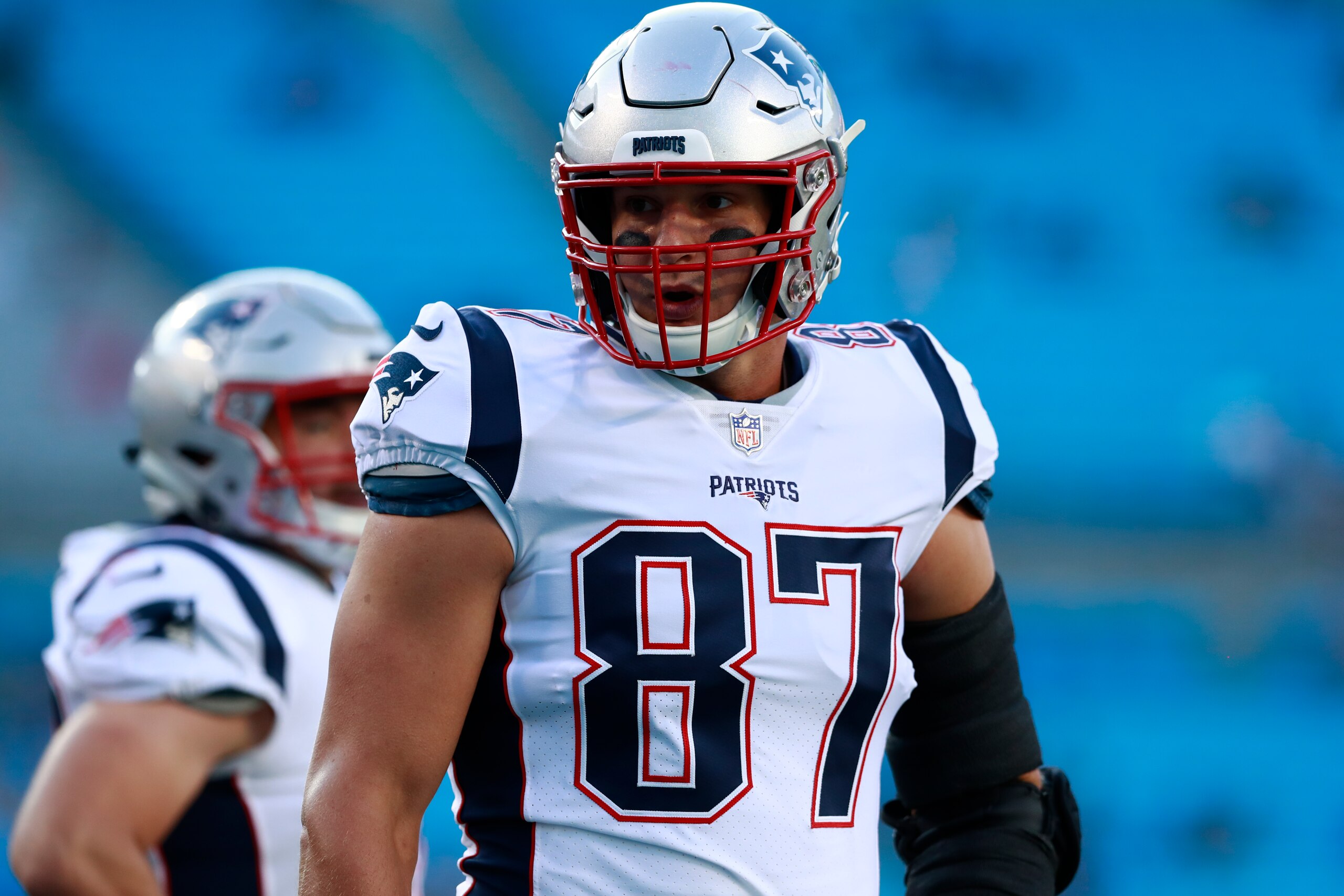 Rob Gronkowski is a tight end who may be worthy of a first-round fantasy draft pick. Rob Gronkowski is a tight end who may be worthy of a first-round fantasy draft pick.