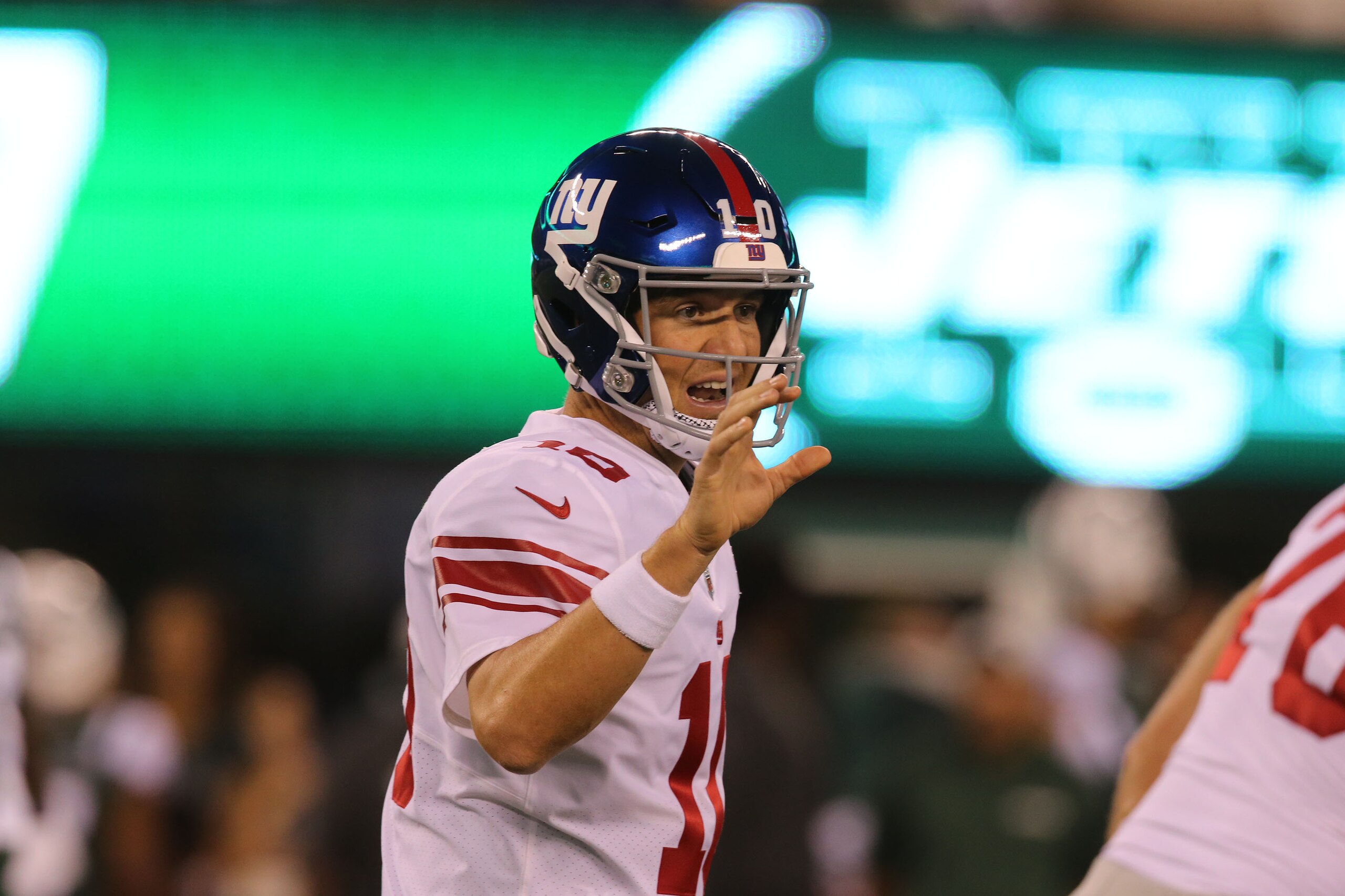 EAST RUTHERFORD, NJ - AUGUST 24: Quarterback Eli Manning #10 of the New York Giants in action against the New York Jets during their preseason game at MetLife Stadium on August 24, 2018 in East Rutherford, New Jersey. (Photo by Al Pereira/Getty Images)