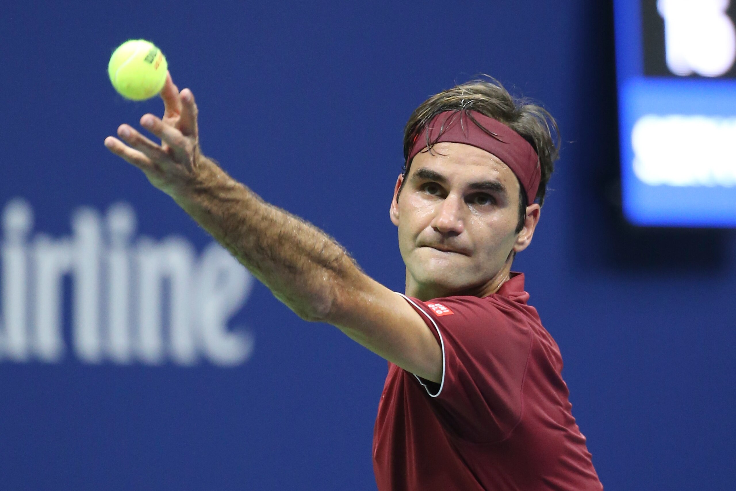 NEW YORK, NY - AUGUST 28: Roger Federer of Switzerland during day 2 of the 2018 US Open at Arthur Ashe Stadium of USTA Billie Jean King National Tennis Center on August 28, 2018 in Flushing Meadows, Queens, New York City. (Photo by Jean Catuffe/Getty Imag
