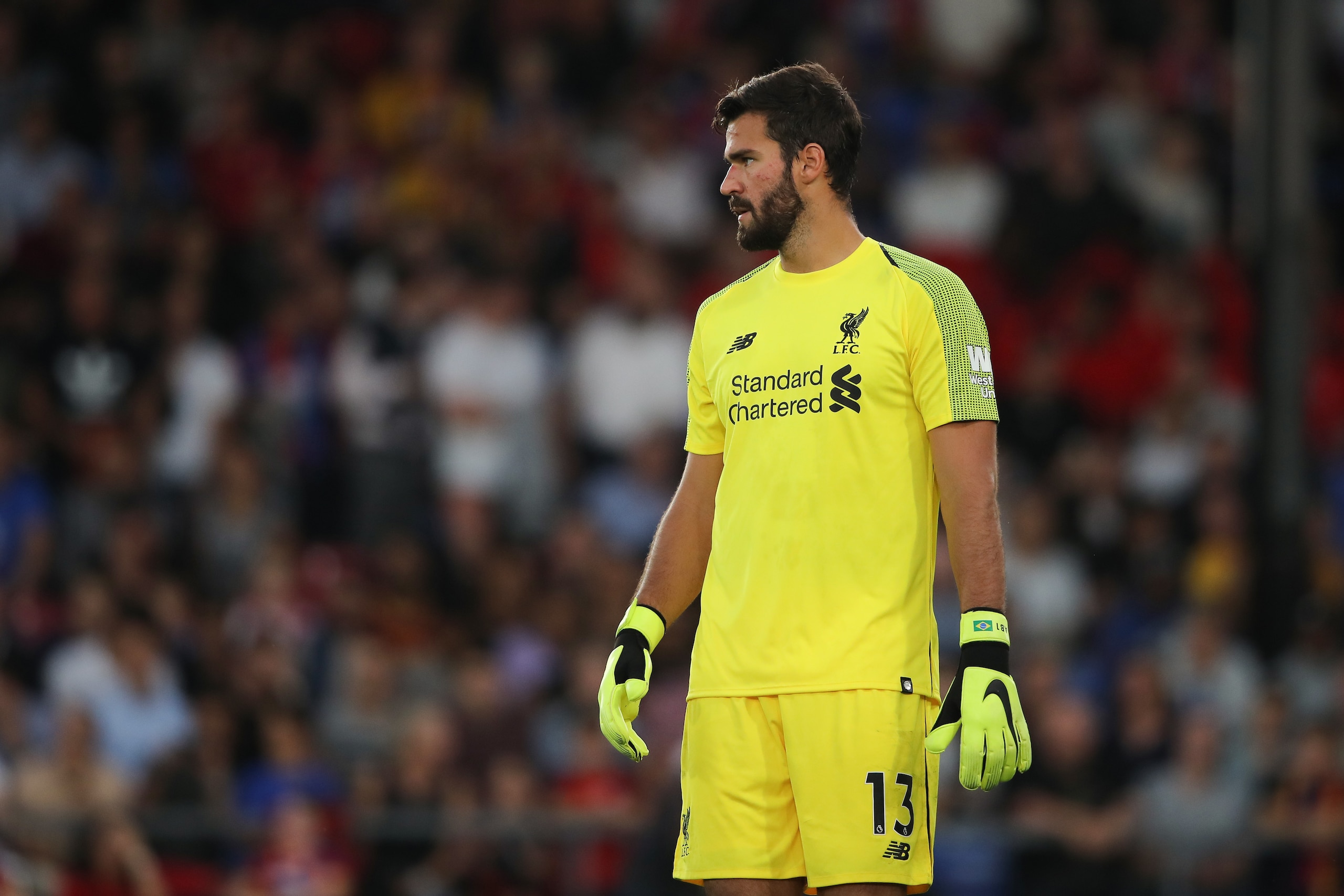 LONDON, ENGLAND - AUGUST 20: Alisson Becker of Liverpool during the Premier League match between Crystal Palace and Liverpool FC at Selhurst Park on August 20, 2018 in London, United Kingdom. (Photo by Matthew Ashton - AMA/Getty Images)