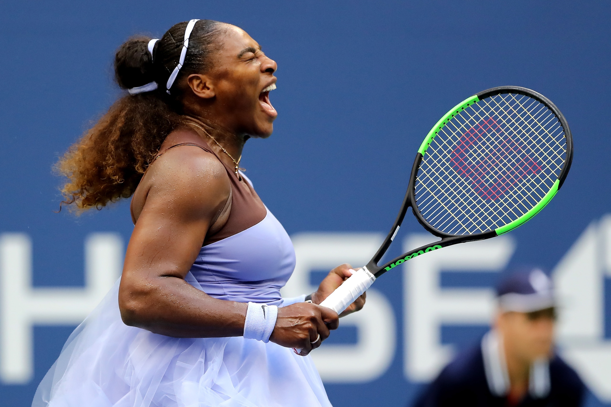 NEW YORK, NY - SEPTEMBER 02:  Serena Williams of The United States celebrates during her women's singles fourth round match against Kaia Kanepi of Estonia on Day Seven of the 2018 US Open at the USTA Billie Jean King National Tennis Center on September 2,