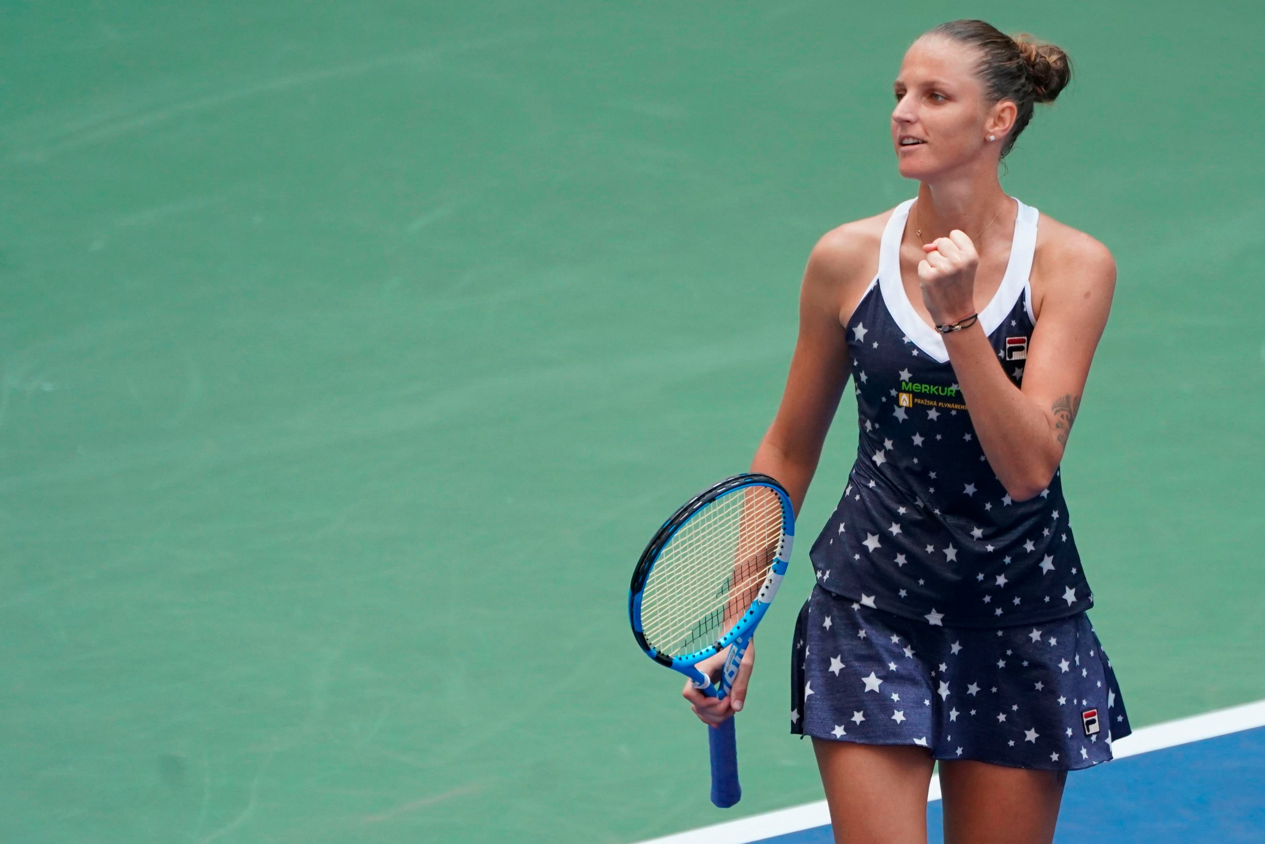 Karolina Pliskova of Czech Republic celebrates during her ladies singles match against Ashley Barty of Australia on Day 7 of the 2018 US Open at the USTA Billie Jean King National Tennis Center on September 2, 2018 in New York City. (Photo by kena betancu