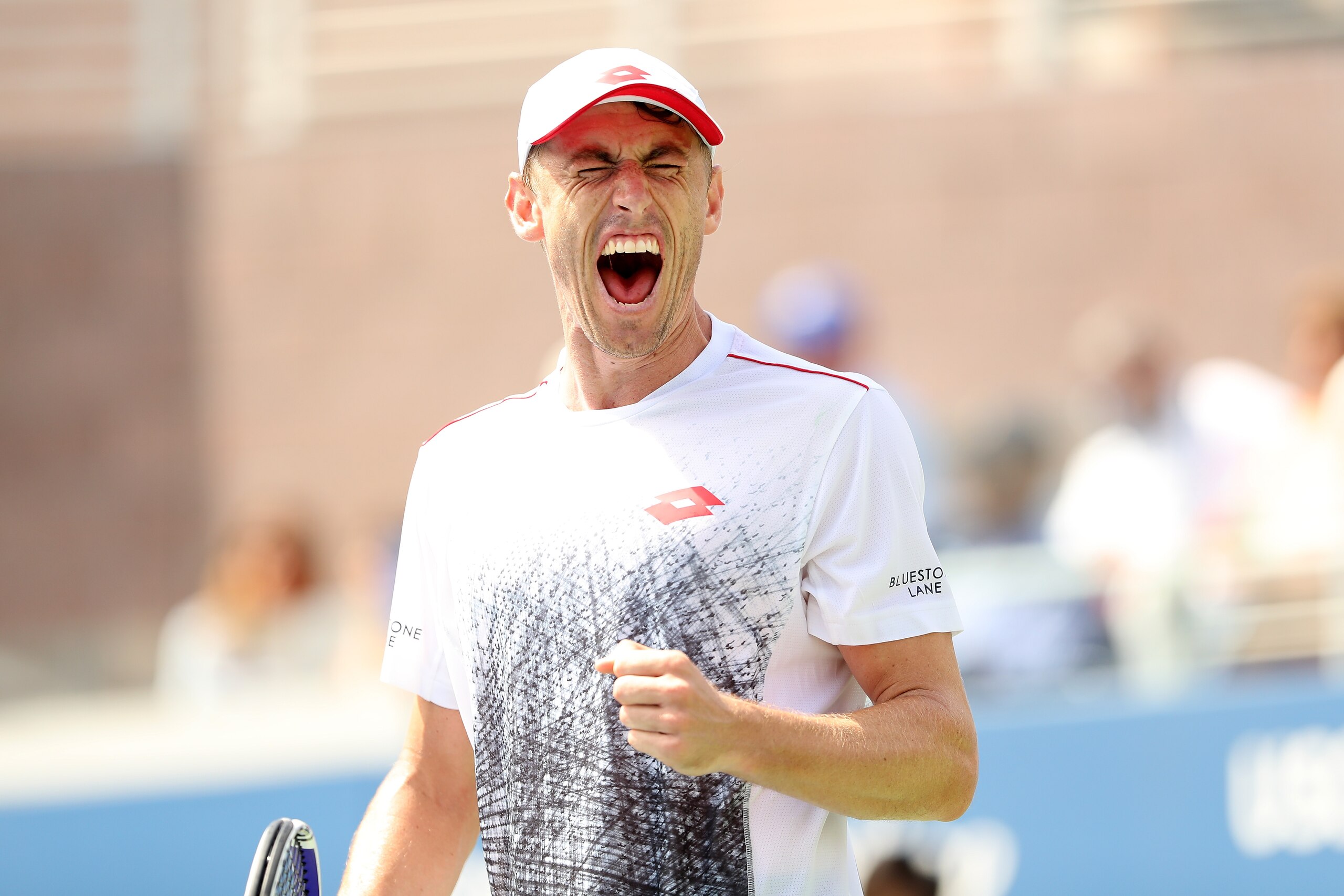 NEW YORK, NY - SEPTEMBER 01:  John Millman of Australia celebrates a point during his men's singles third round match against Mikhail Kukushkin of Kazakhstan on Day Six of the 2018 US Open at the USTA Billie Jean King National Tennis Center on September 1