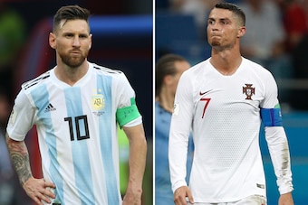 (COMBO) This combination of two files pictures created on June 30, 2018 shows Argentina's forward Lionel Messi (L) in Kazan on June 30, 2018 and Portugal's forward Cristiano Ronaldo in Sochi on June 30, 2018. - Cristiano Ronaldo and Lionel Messi saw their