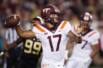 TALLAHASSEE, FL - SEPTEMBER 03: Josh Jackson #17 of the Virginia Tech Hokies throws a pass in the second quarter of the game against the Florida State Seminoles at Doak Campbell Stadium on September 3, 2018 in Tallahassee, Florida. (Photo by Joe Robbins/G