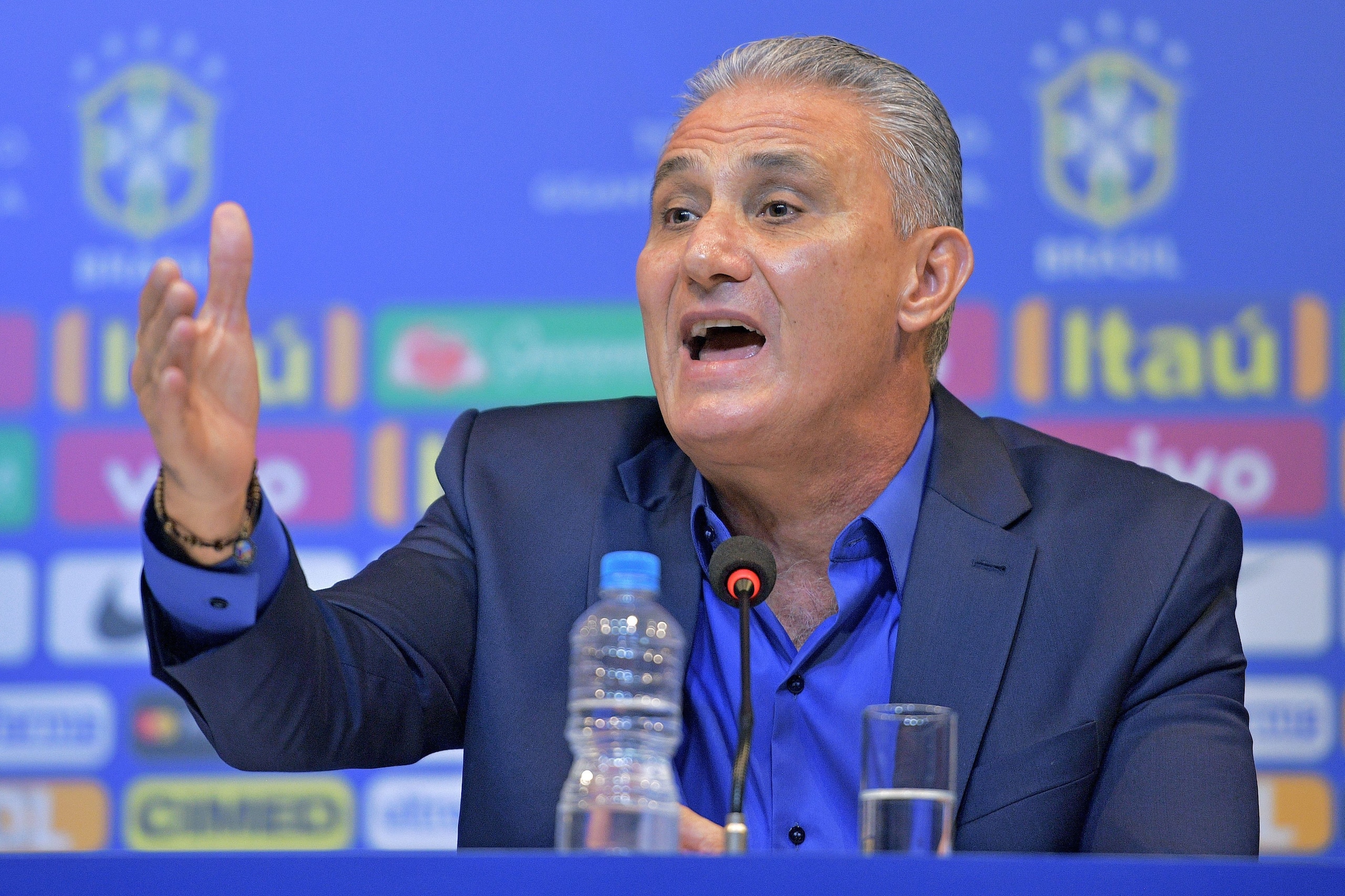 Brazil's national football team coach Tite speaks during a press conference to announce his squad of players for the upcoming friendly matches against the U.S. and El Salvador, in Rio de Janeiro on August 17, 2018. - Brazil will face the US on September 7