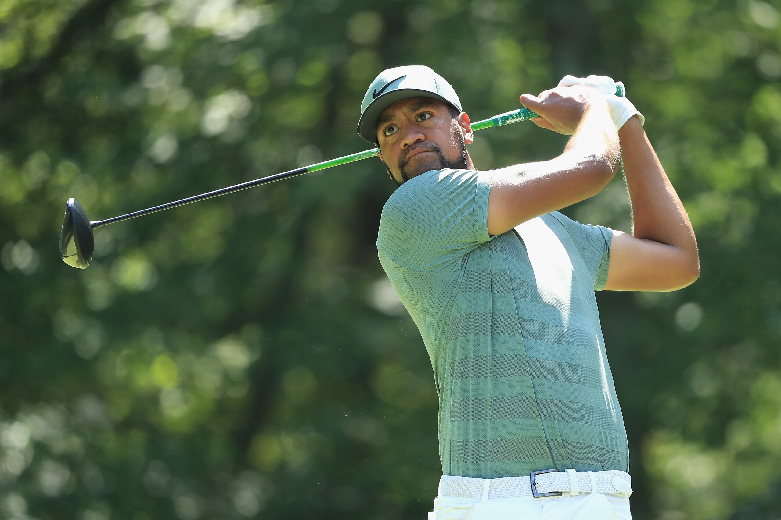 NORTON, MA - SEPTEMBER 03:  Tony Finau of the United States plays his shot from the second tee during the final round of the Dell Technologies Championship at TPC Boston on September 3, 2018 in Norton, Massachusetts.  (Photo by Andrew Redington/Getty Imag