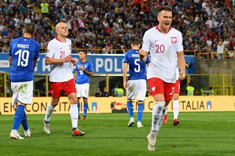 BOLOGNA, ITALY - SEPTEMBER 07:  Piotr Zielinski of Poland celebrates after scoring the opening goal during the UEFA Nations League A group three match between Italy and Poland at Stadio Renato Dall'Ara on September 7, 2018 in Bologna, Italy.  (Photo by Al
