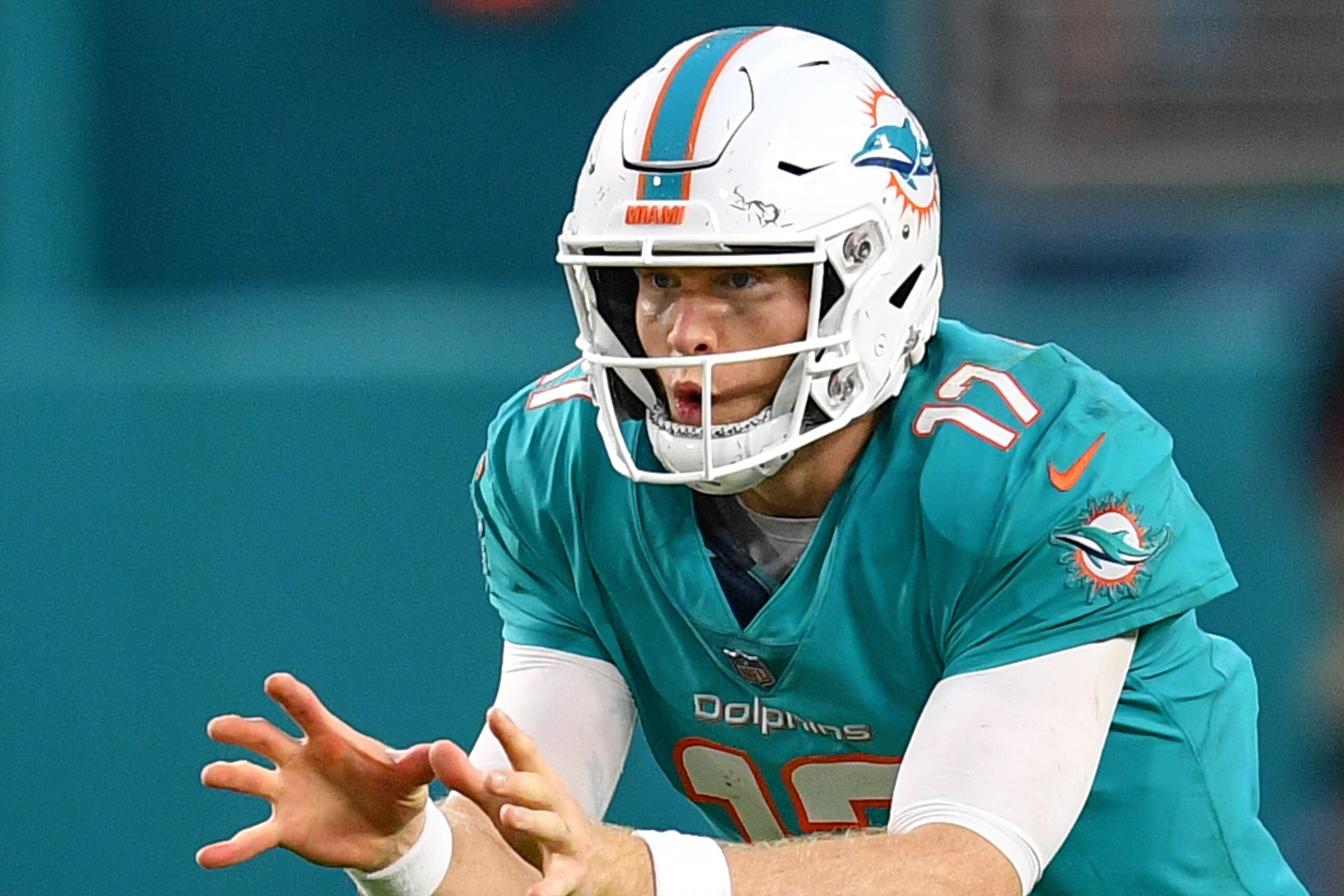 MIAMI, FL - AUGUST 25: Ryan Tannehill #17 of the Miami Dolphins in action during a preseason game against the Baltimore Ravens at Hard Rock Stadium on August 25, 2018 in Miami, Florida. (Photo by Mark Brown/Getty Images)