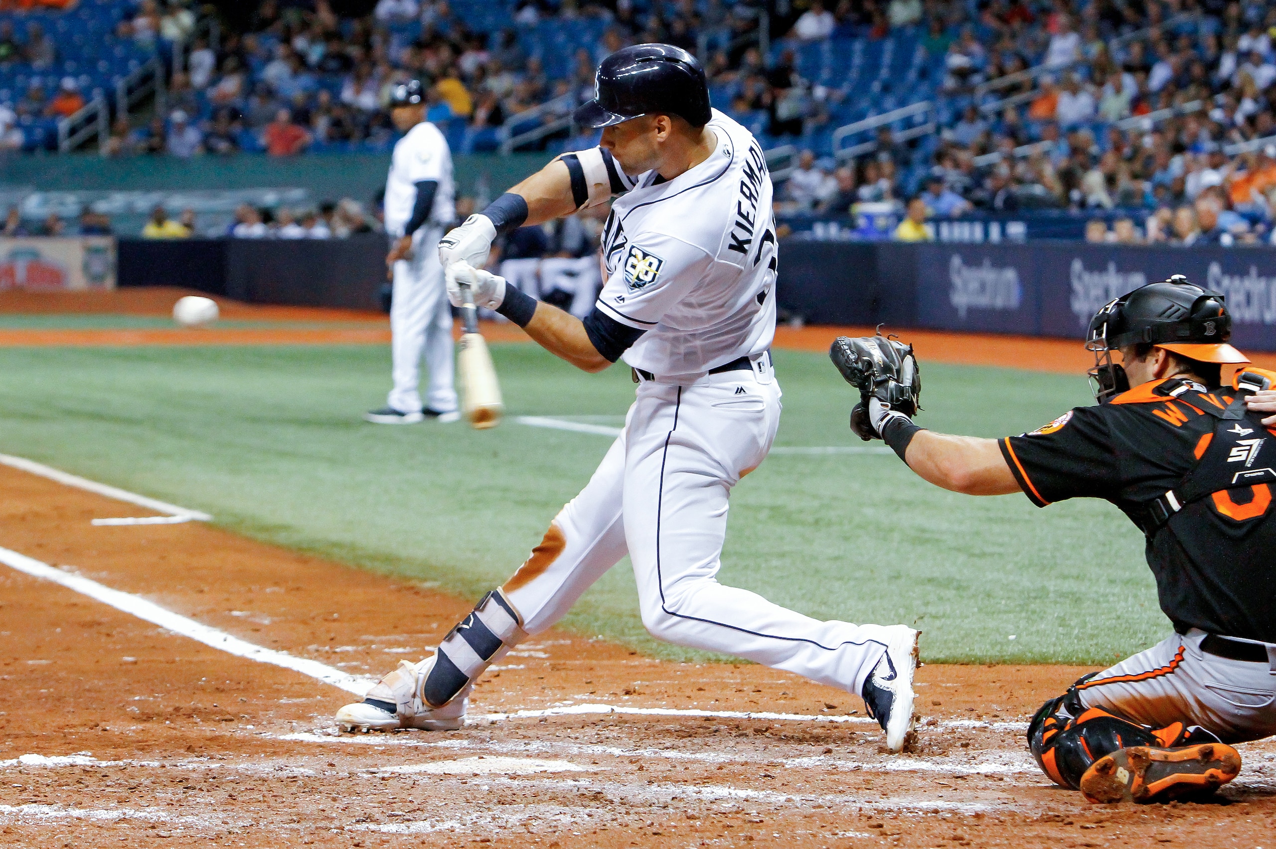ST. PETERSBURG, FL SEPTEMBER 7: Kevin Kiermaier #39 of the Tampa Bay Rays swings at a pitch in the bottom of the second inning of the game against the Baltimore Orioles at Tropicana Field on September 7, 2018 in St. Petersburg, Florida. (Photo by Joseph ST. PETERSBURG, FL SEPTEMBER 7: Kevin Kiermaier #39 of the Tampa Bay Rays swings at a pitch in the bottom of the second inning of the game against the Baltimore Orioles at Tropicana Field on September 7, 2018 in St. Petersburg, Florida. (Photo by Joseph