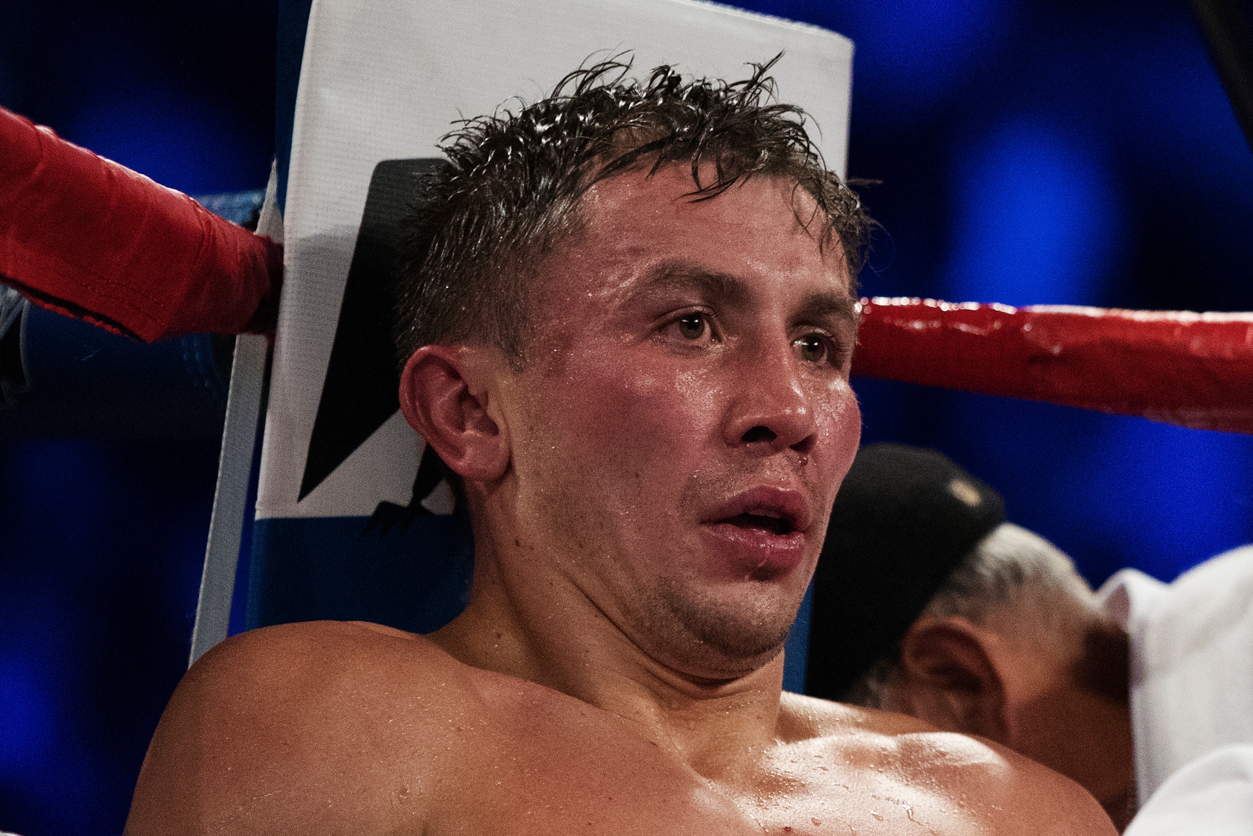 LAS VEGAS, NV - SEPTEMBER 16:  Gennady Golovkin sits in his corner against Canelo Alvarez during their WBC, WBA and IBF middleweight championship bout at T-Mobile Arena on September 16, 2017 in Las Vegas, Nevada.  (Photo by Al Bello/Getty Images)